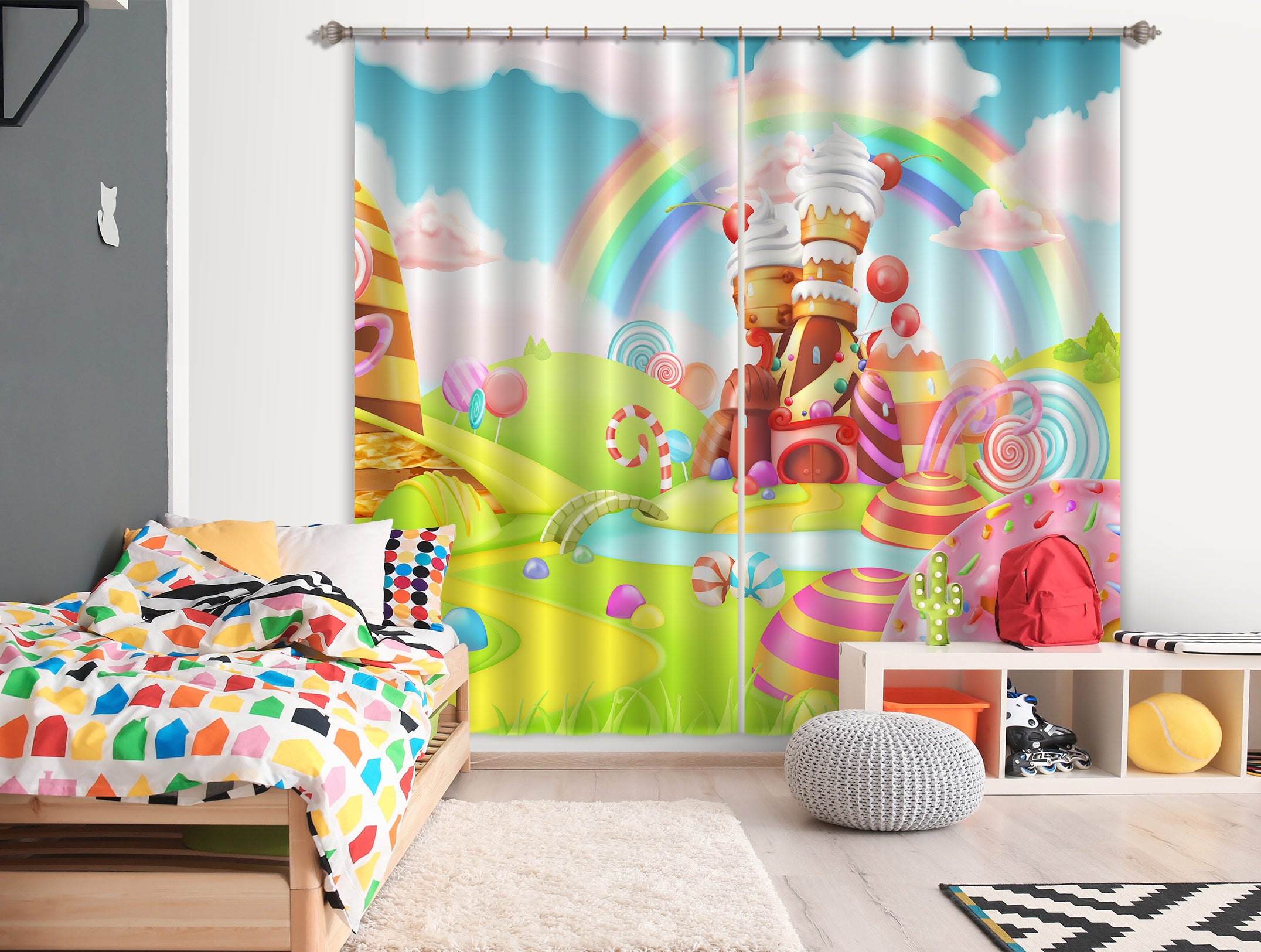 3D Rainbow Candy House 044 Curtains Drapes