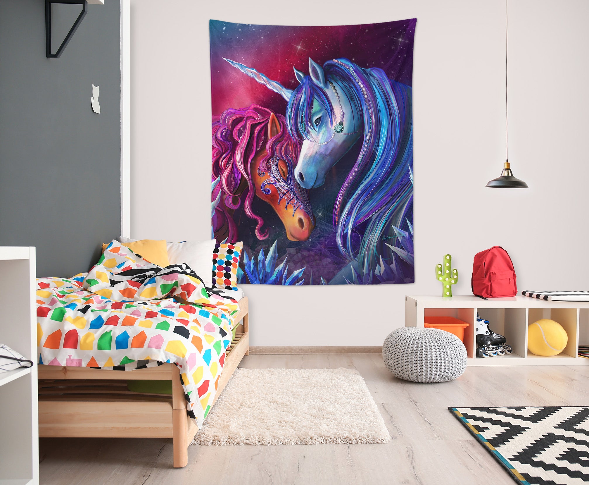 3D Unicorn Couple 5214 Rose Catherine Khan Tapestry Hanging Cloth Hang