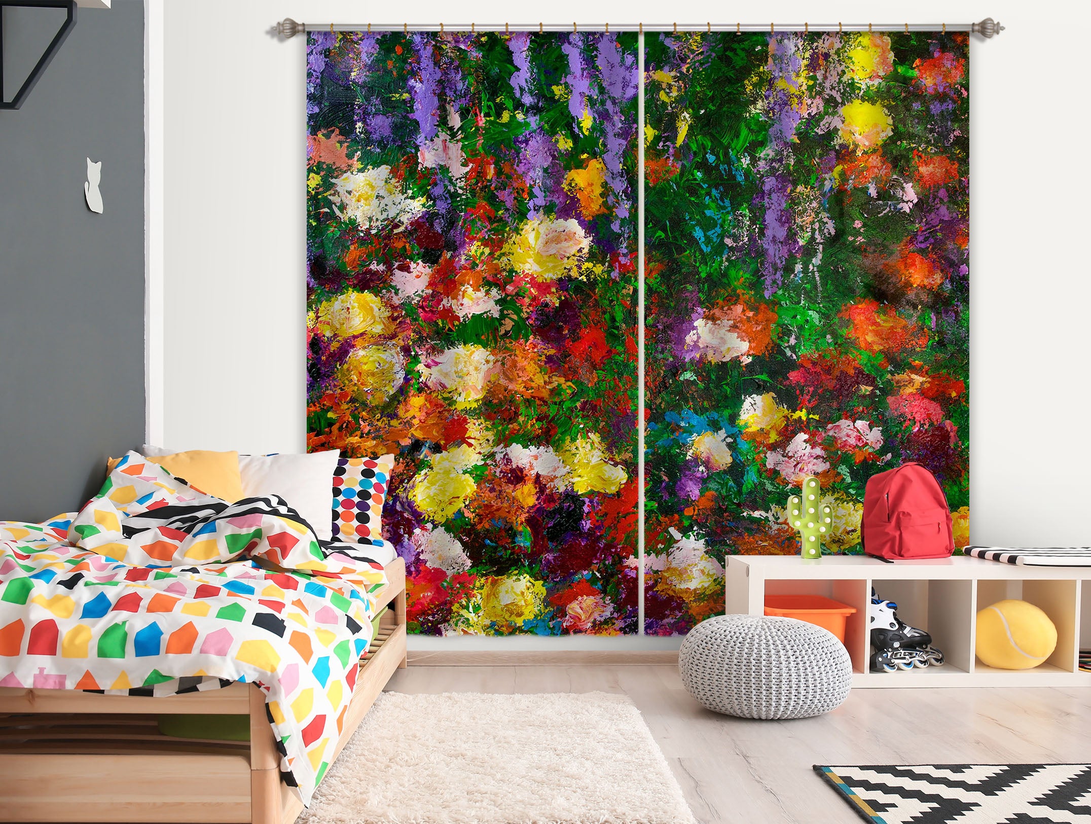 3D Bright Flowers 198 Allan P. Friedlander Curtain Curtains Drapes