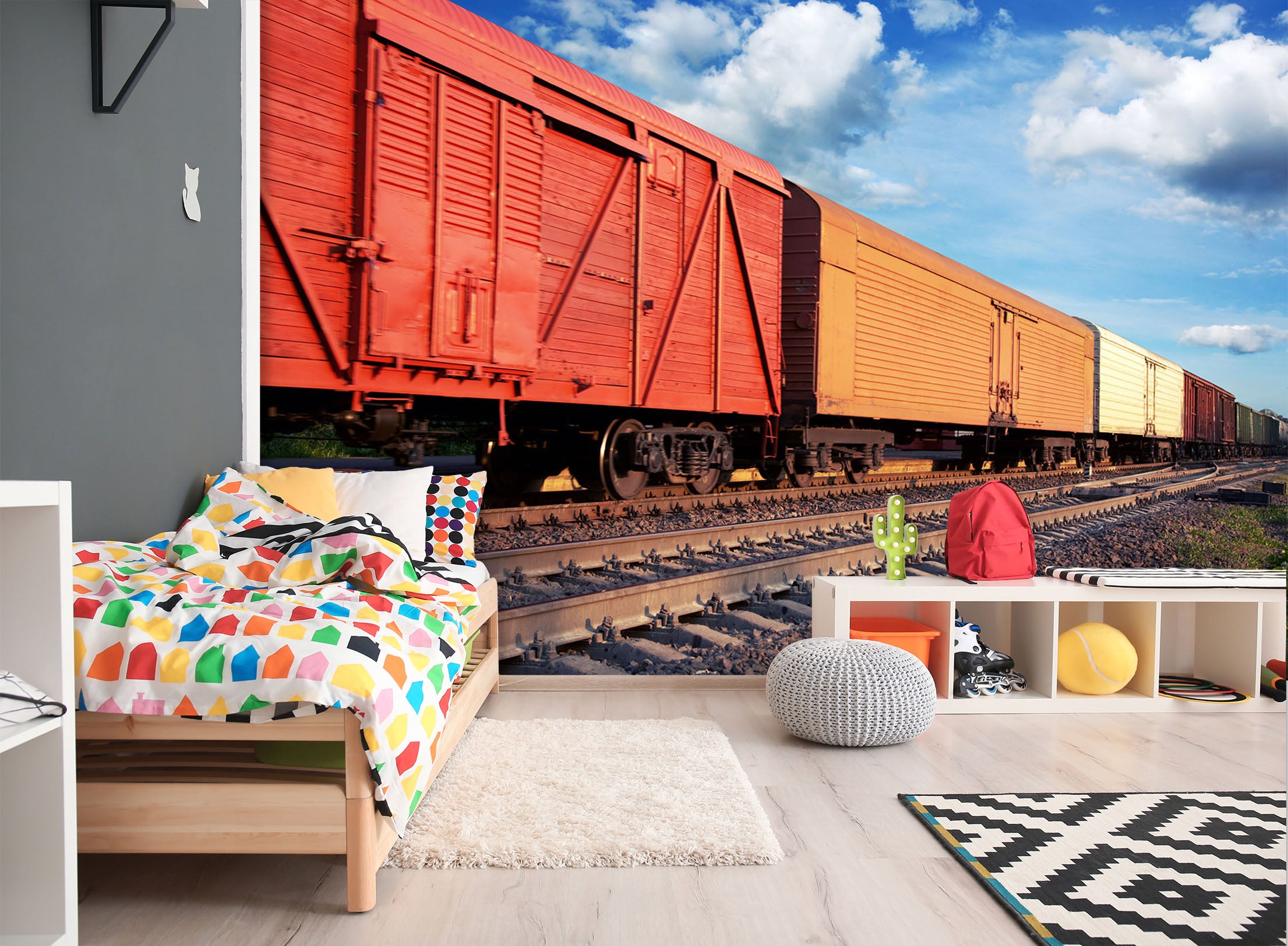 3D Freight Train 152 Vehicle Wall Murals