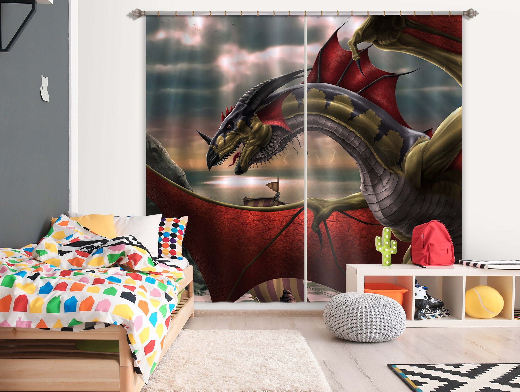 3D Dragon Wings 5064 Tom Wood Curtain Curtains Drapes