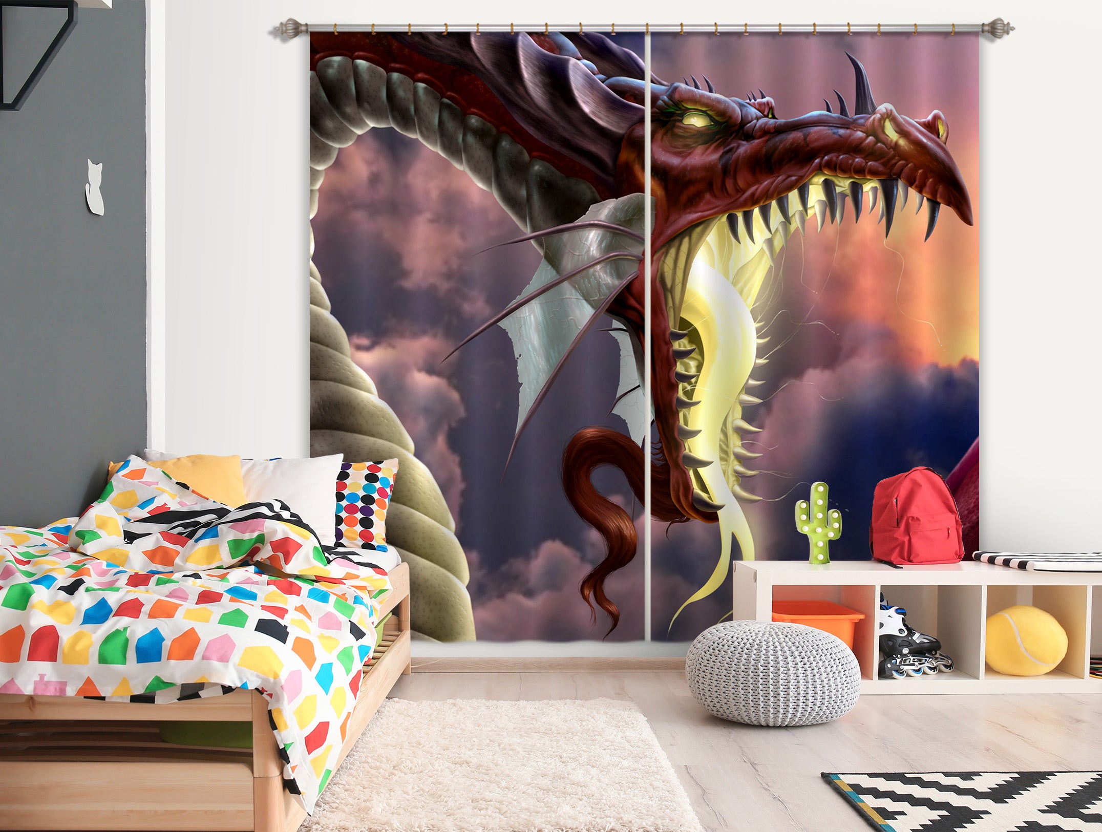 3D Dragon Mouth 5088 Tom Wood Curtain Curtains Drapes