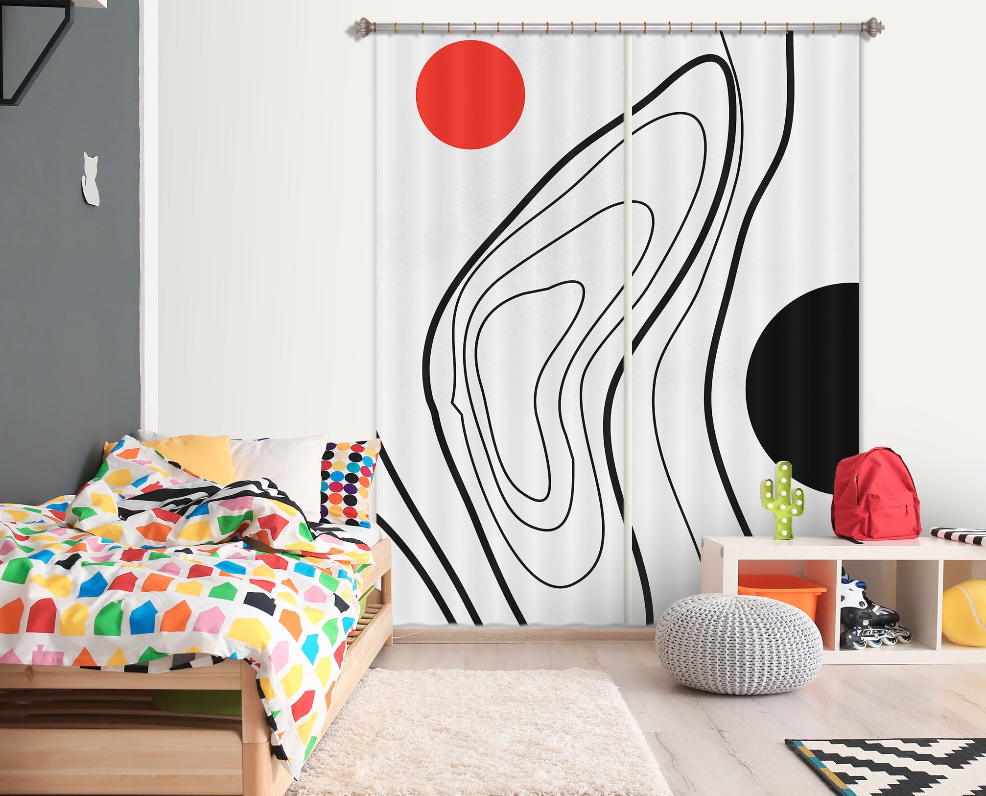 3D Black Line Heart 1087 Boris Draschoff Curtain Curtains Drapes