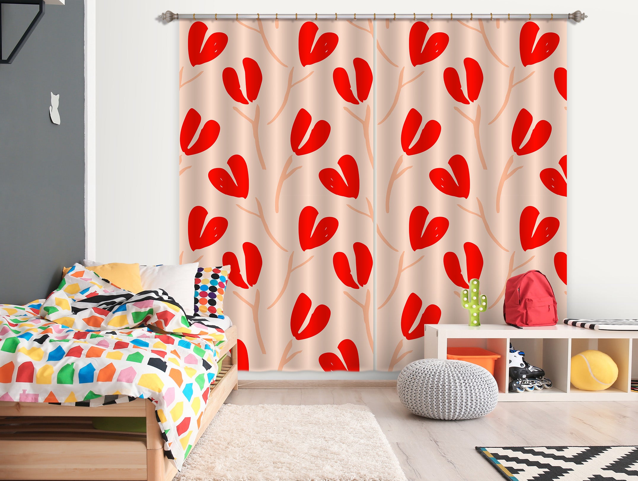 3D Red Heart Flower 11135 Kashmira Jayaprakash Curtain Curtains Drapes