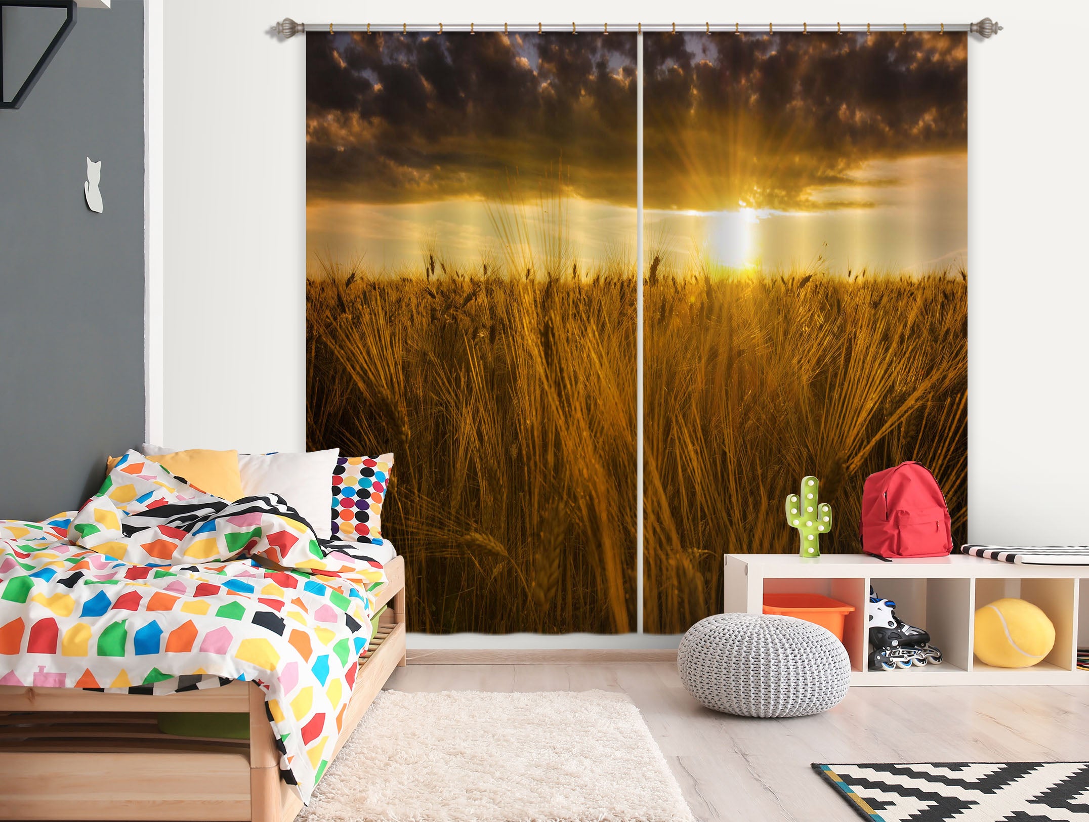 3D Sunset Grass 086 Marco Carmassi Curtain Curtains Drapes