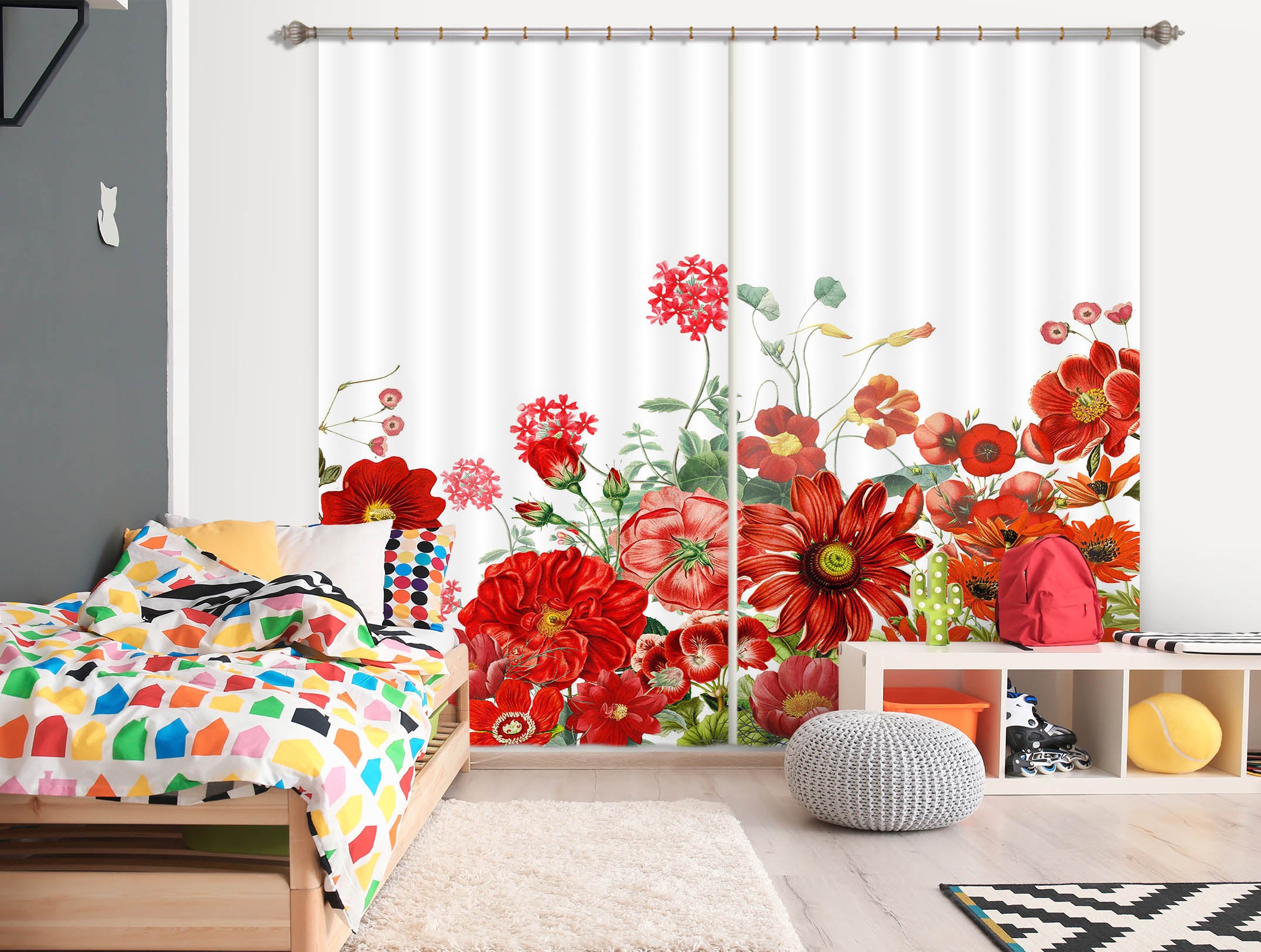 3D Red Chrysanthemum 211 Uta Naumann Curtain Curtains Drapes