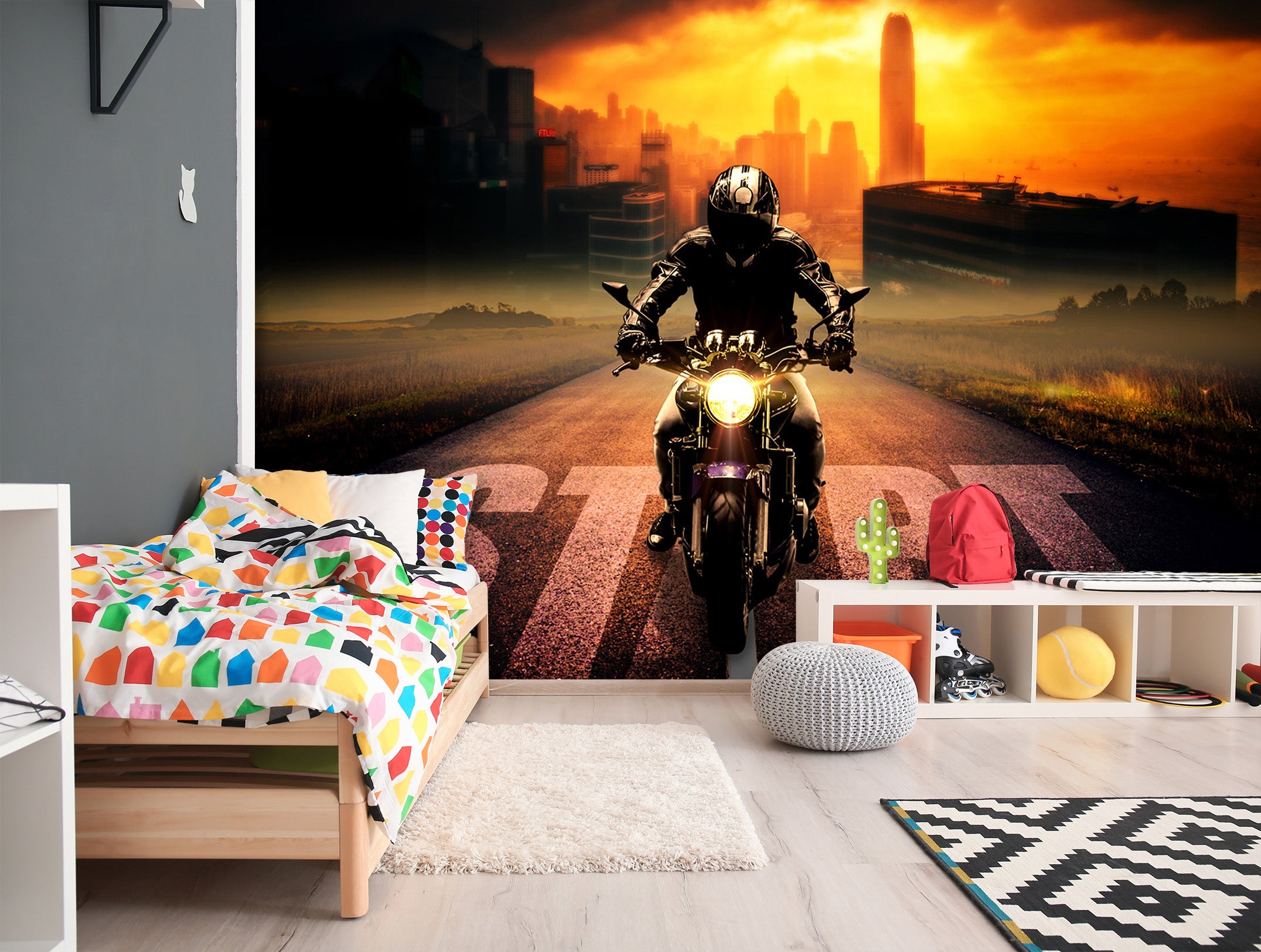 3D Sunset Motorcycle 049 Vehicle Wall Murals