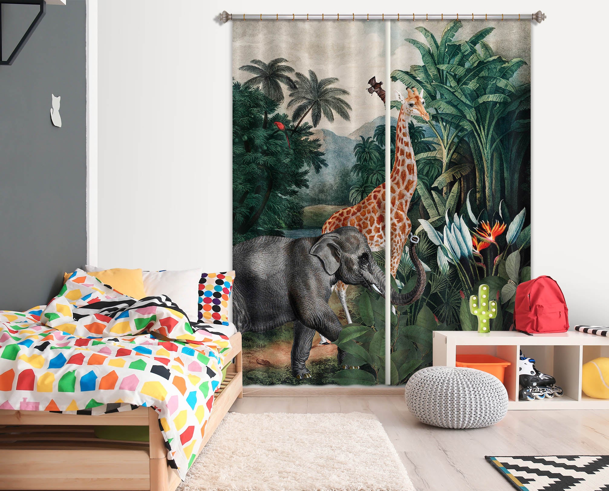 3D Giraffe Elephant 199 Uta Naumann Curtain Curtains Drapes