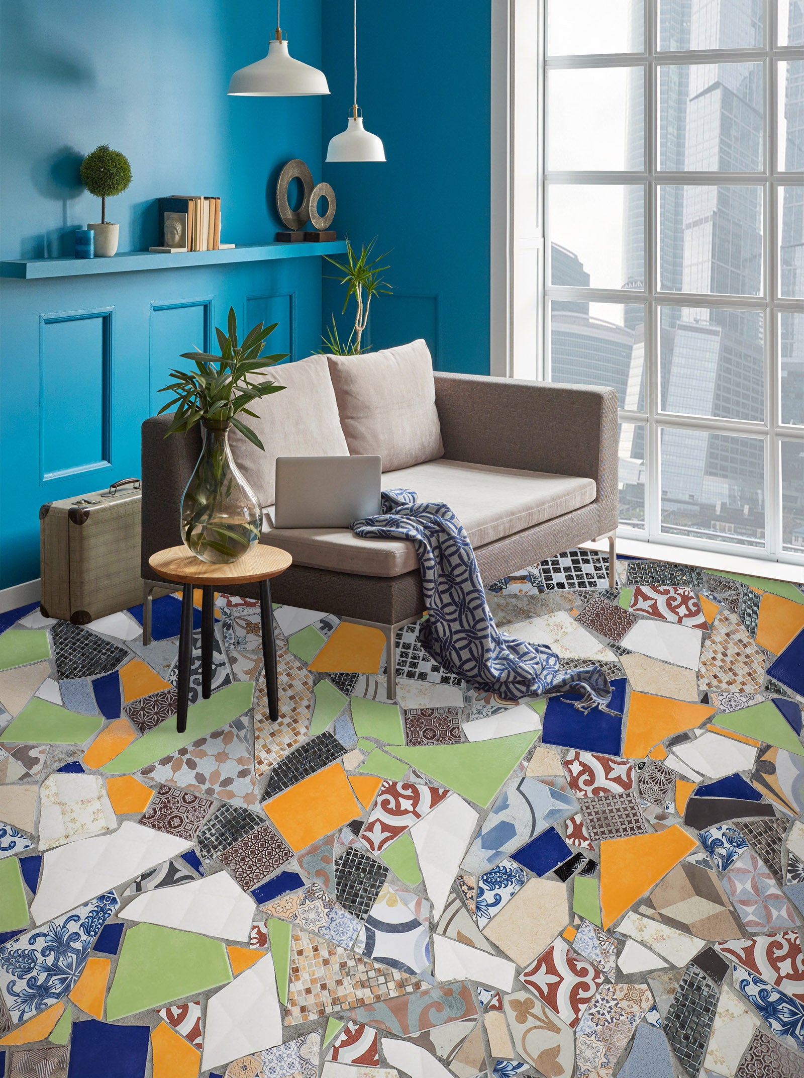 3D Colored Irregular Stones 326 Floor Mural