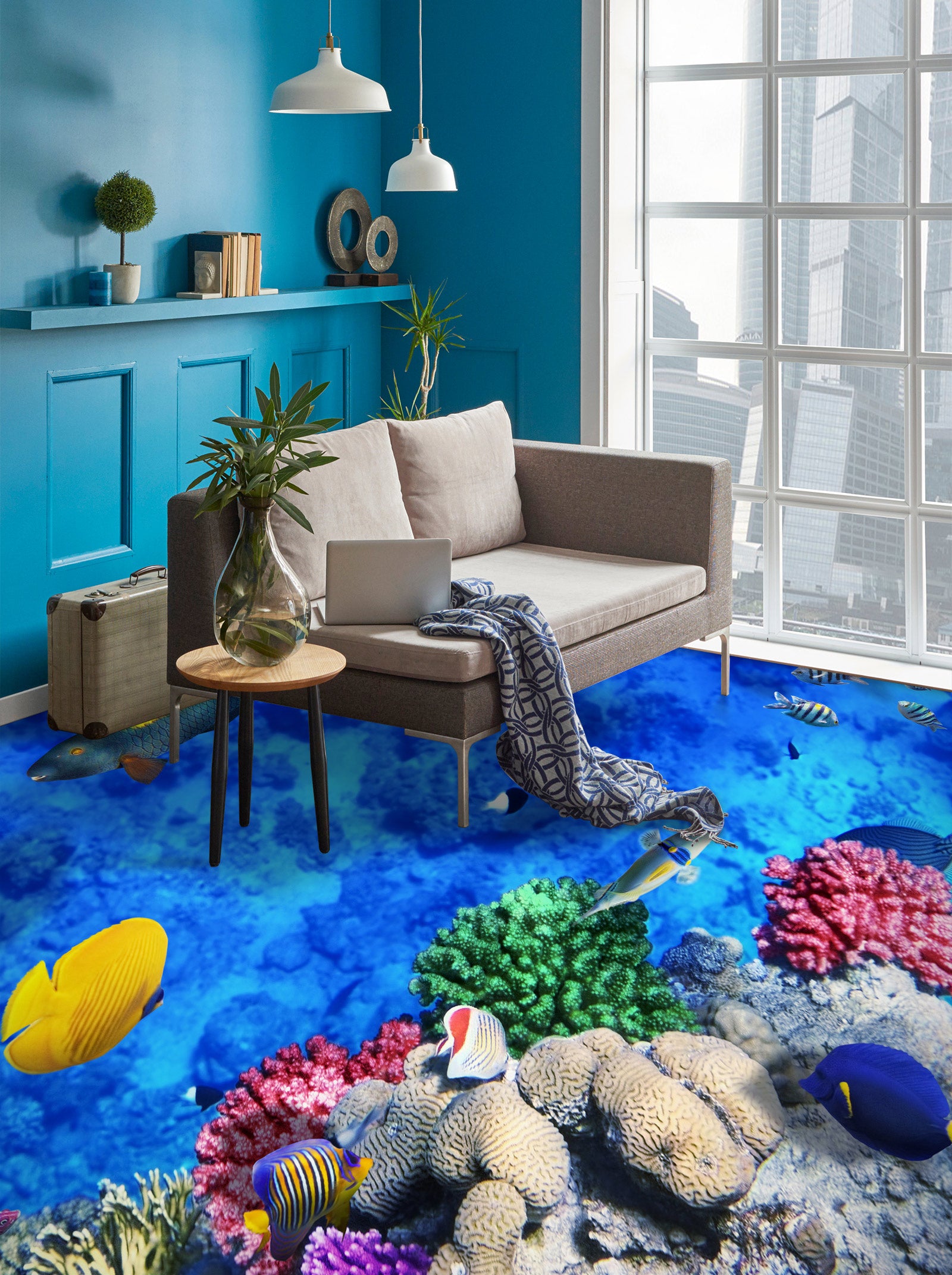 3D Bright Yellow Fish 615 Floor Mural  Wallpaper Murals Rug & Mat Print Epoxy waterproof bath floor