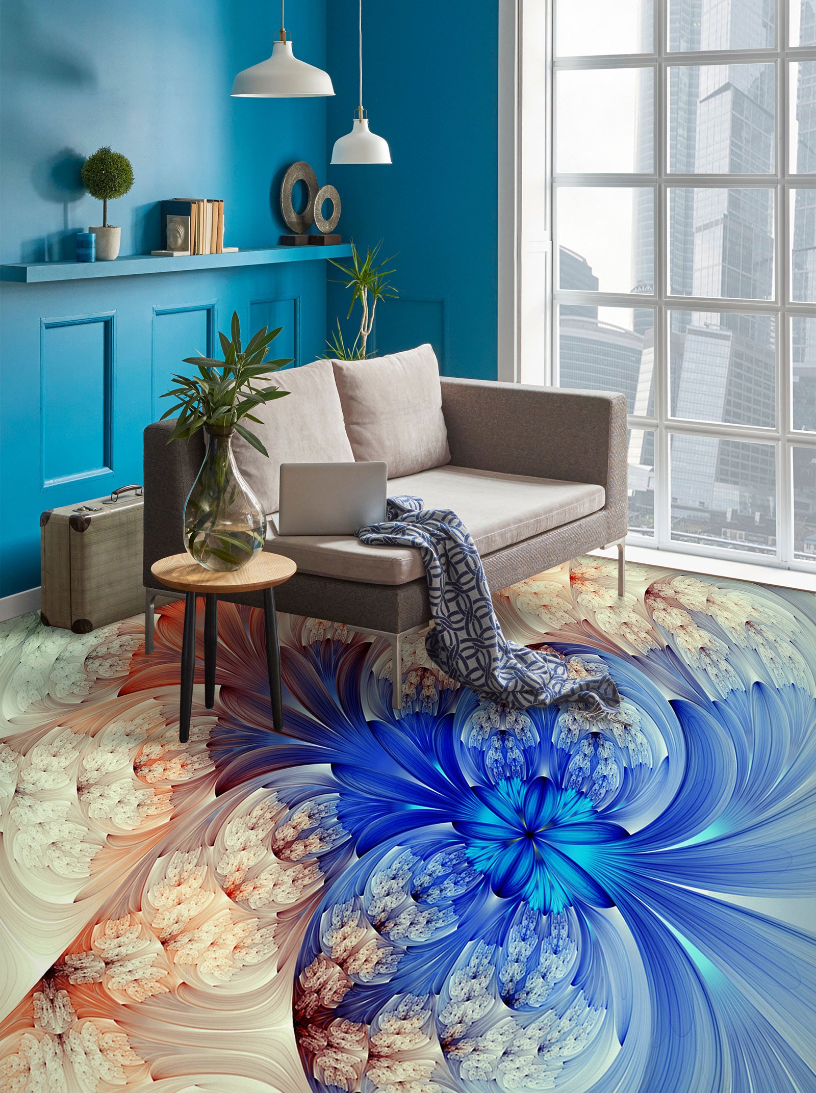 3D Fantasy Blue Flowers 139 Floor Mural  Wallpaper Murals Rug & Mat Print Epoxy waterproof bath floor