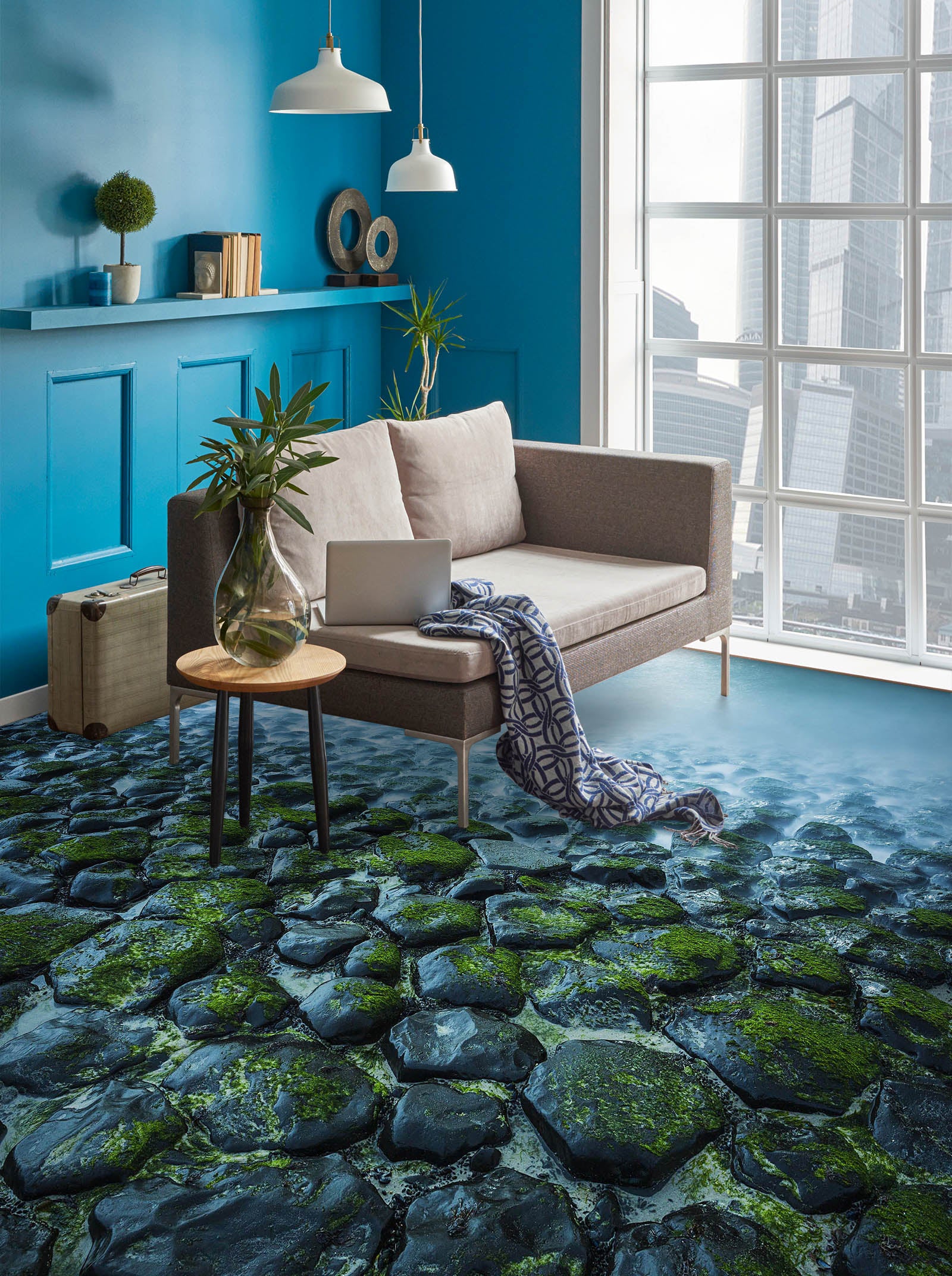 3D Cool Moss And Stones 532 Floor Mural