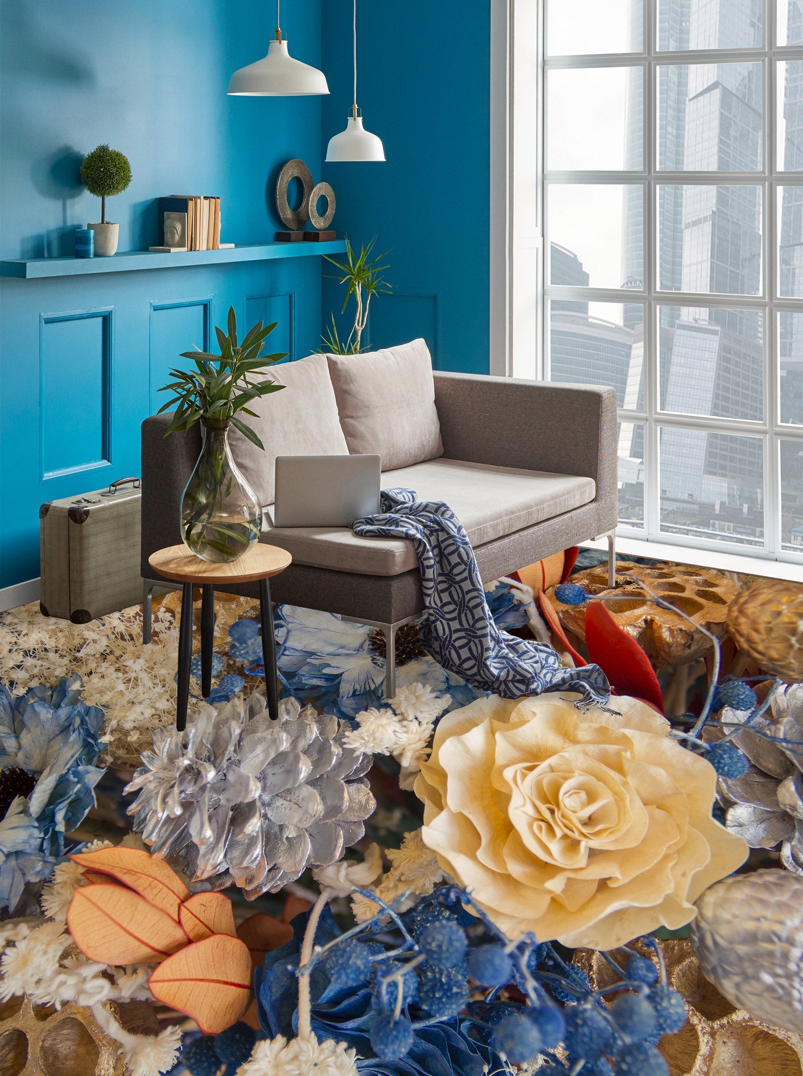 3D Yellow Blooming Flowers 052 Floor Mural  Wallpaper Murals Rug & Mat Print Epoxy waterproof bath floor