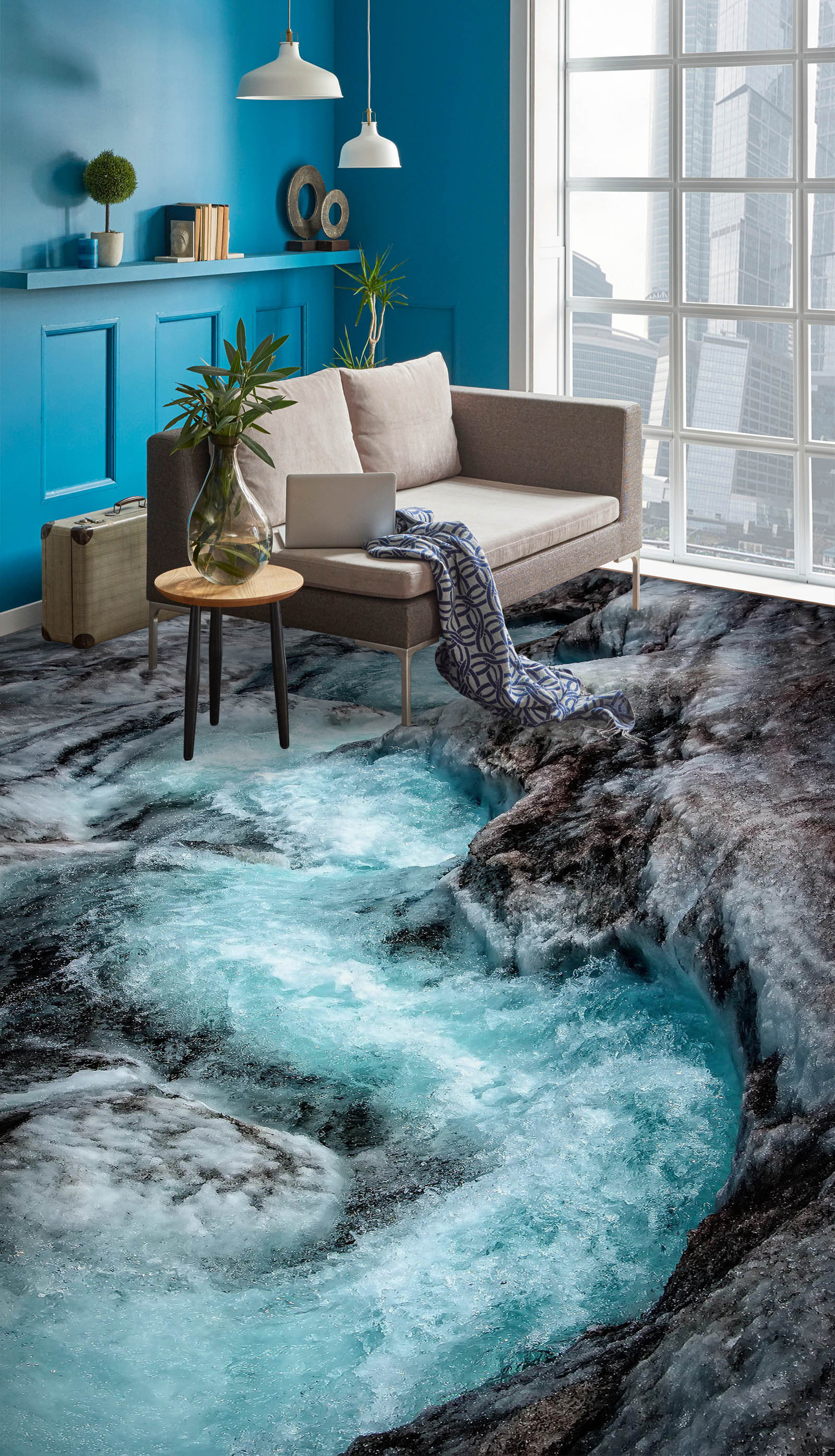 3D Canyon Fierce Water 887 Floor Mural  Wallpaper Murals Rug & Mat Print Epoxy waterproof bath floor