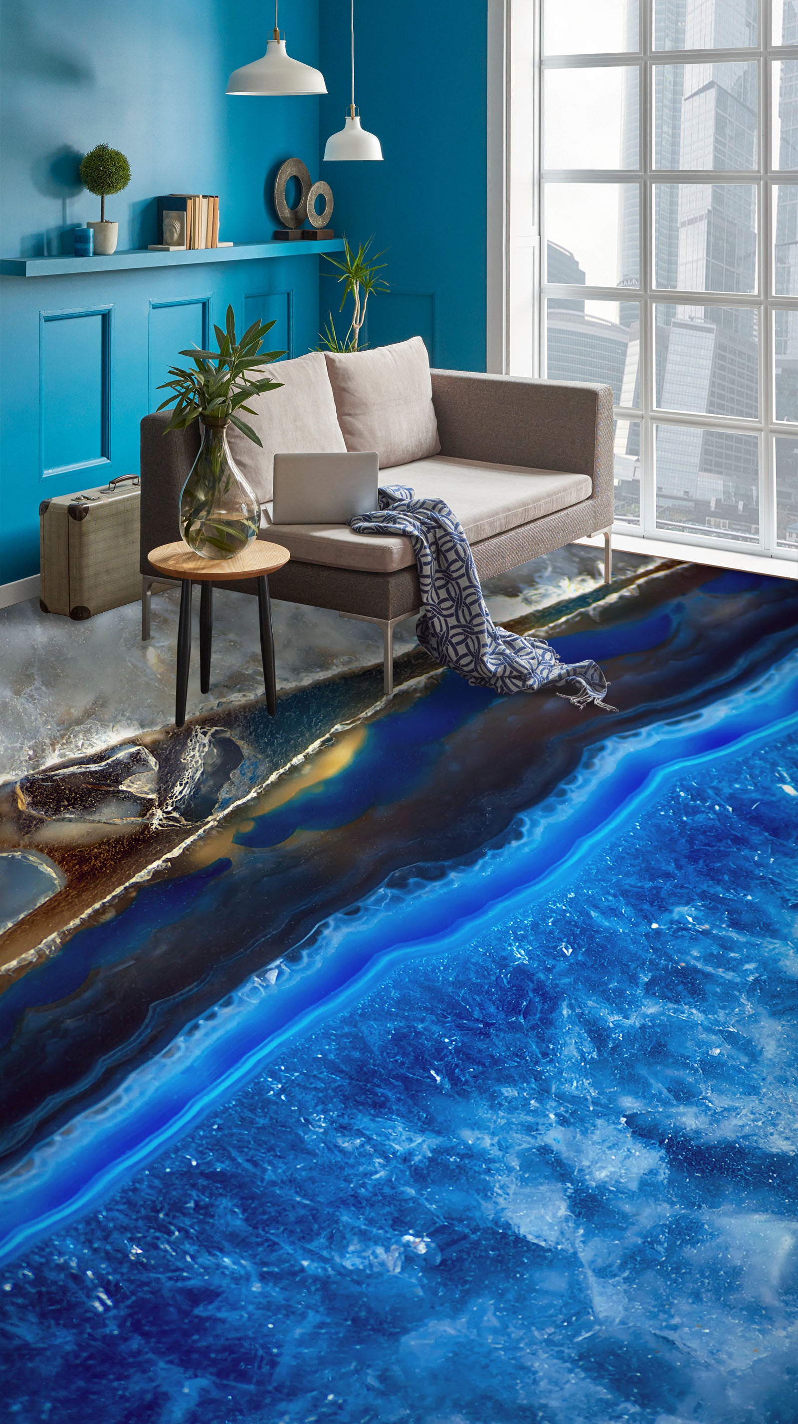3D Shining Fantasy Blue 1001 Floor Mural  Wallpaper Murals Self-Adhesive Removable Print Epoxy