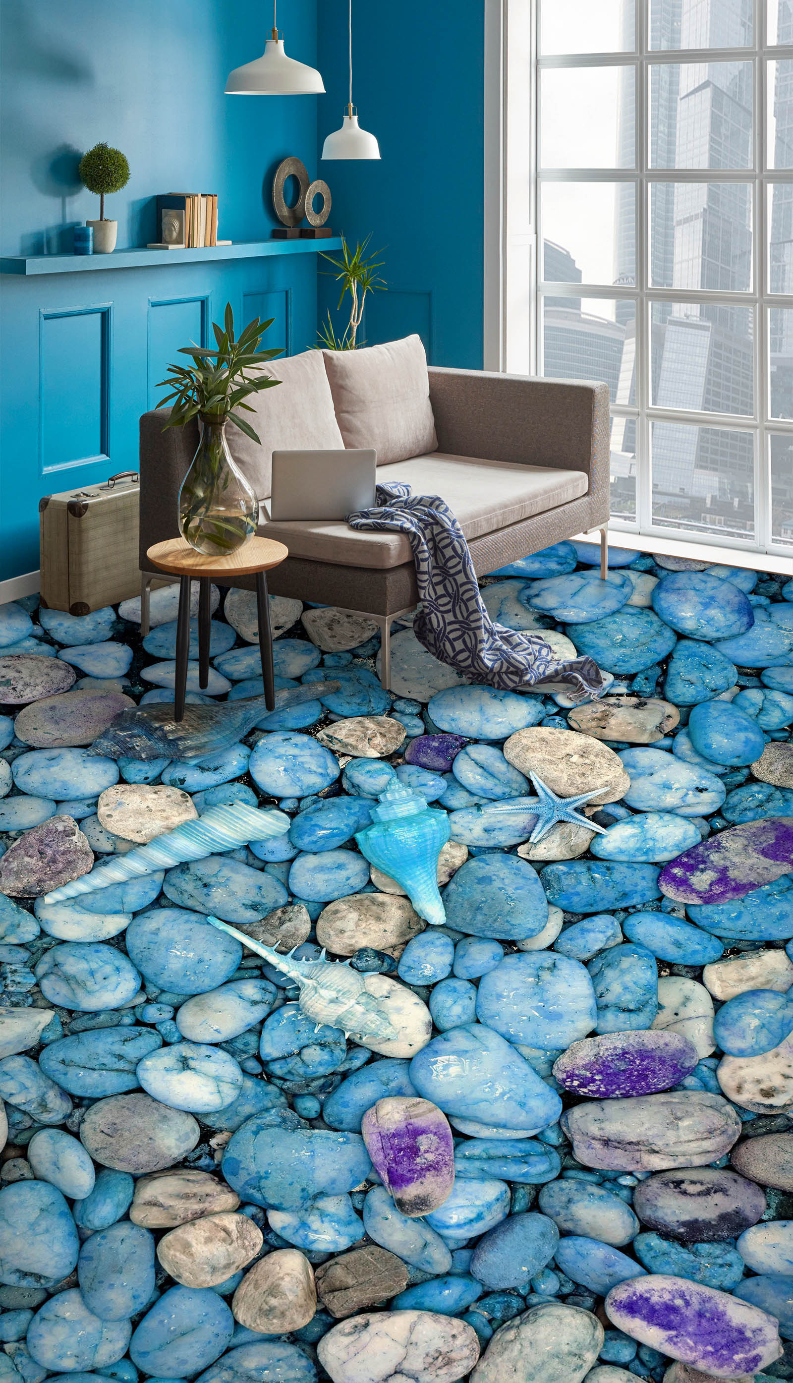 3D Blue Conch And Starfish 902 Floor Mural  Wallpaper Murals Rug & Mat Print Epoxy waterproof bath floor