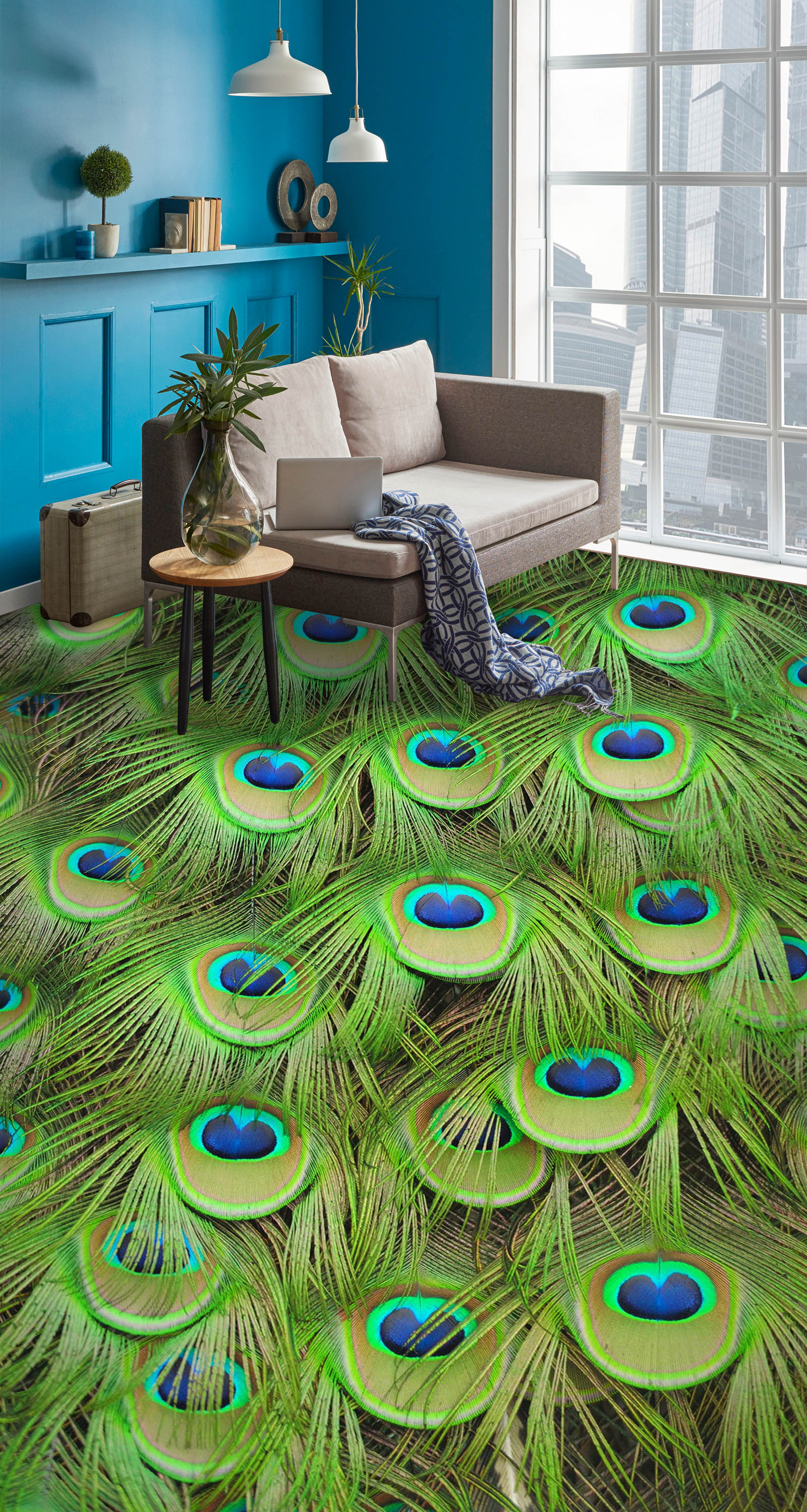 3D Peacock Feathers 392 Floor Mural  Wallpaper Murals Rug & Mat Print Epoxy waterproof bath floor