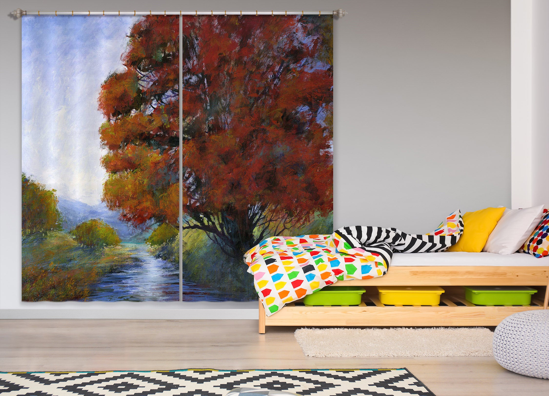 3D River Forest 215 Michael Tienhaara Curtain Curtains Drapes