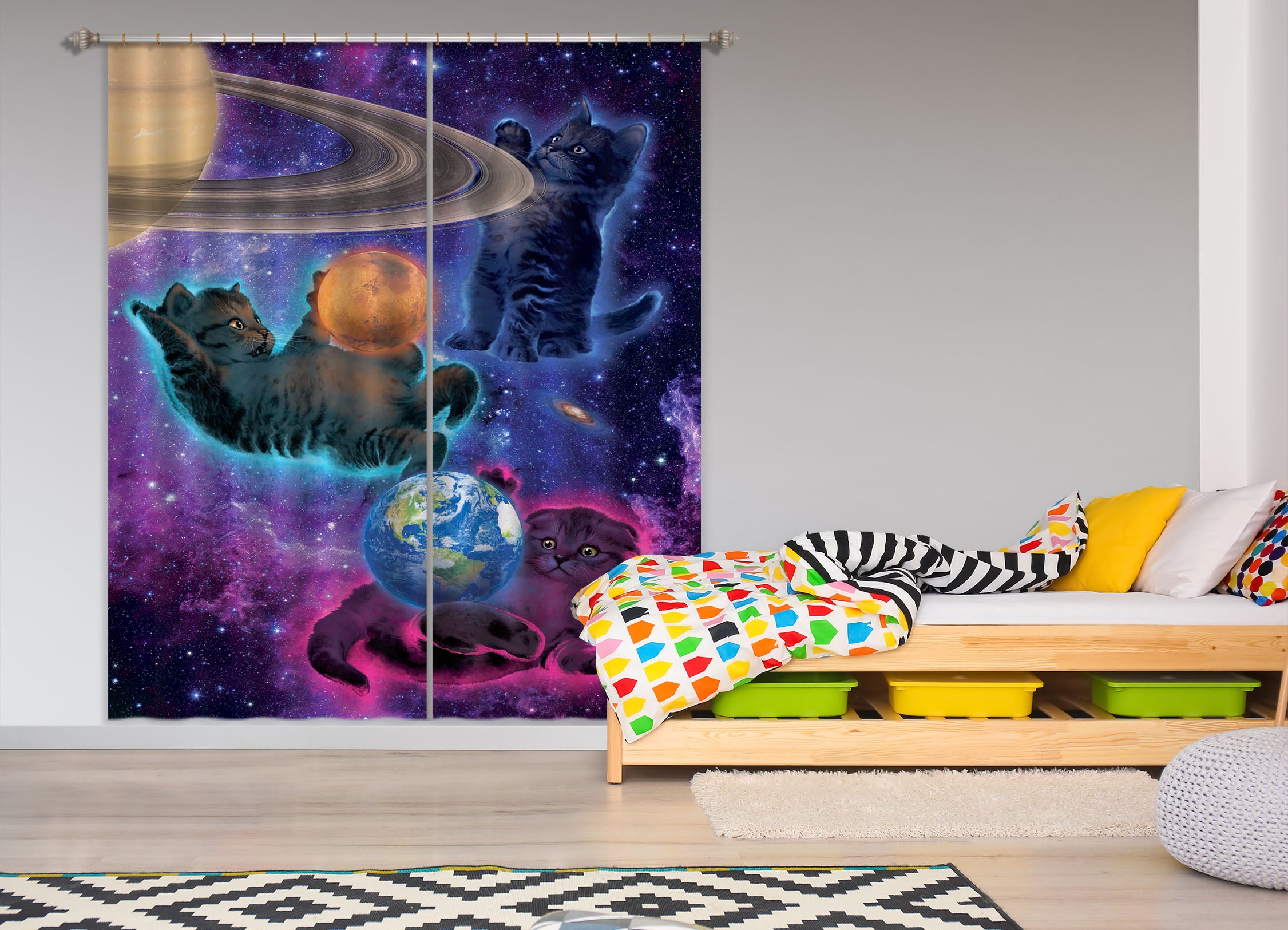 3D Cosmic Kittens 026 Vincent Hie Curtain Curtains Drapes