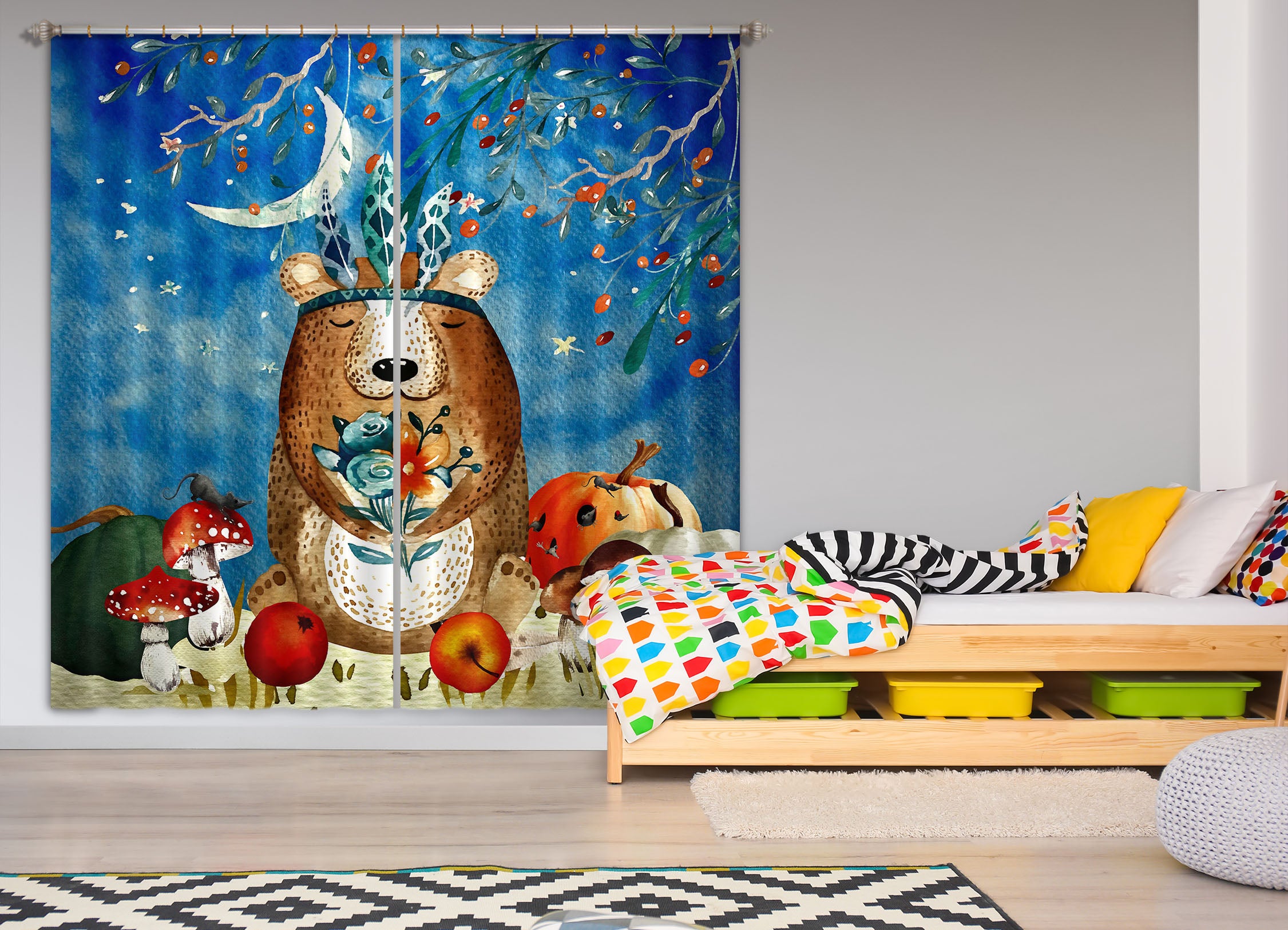 3D Bear Mushroom 171 Uta Naumann Curtain Curtains Drapes