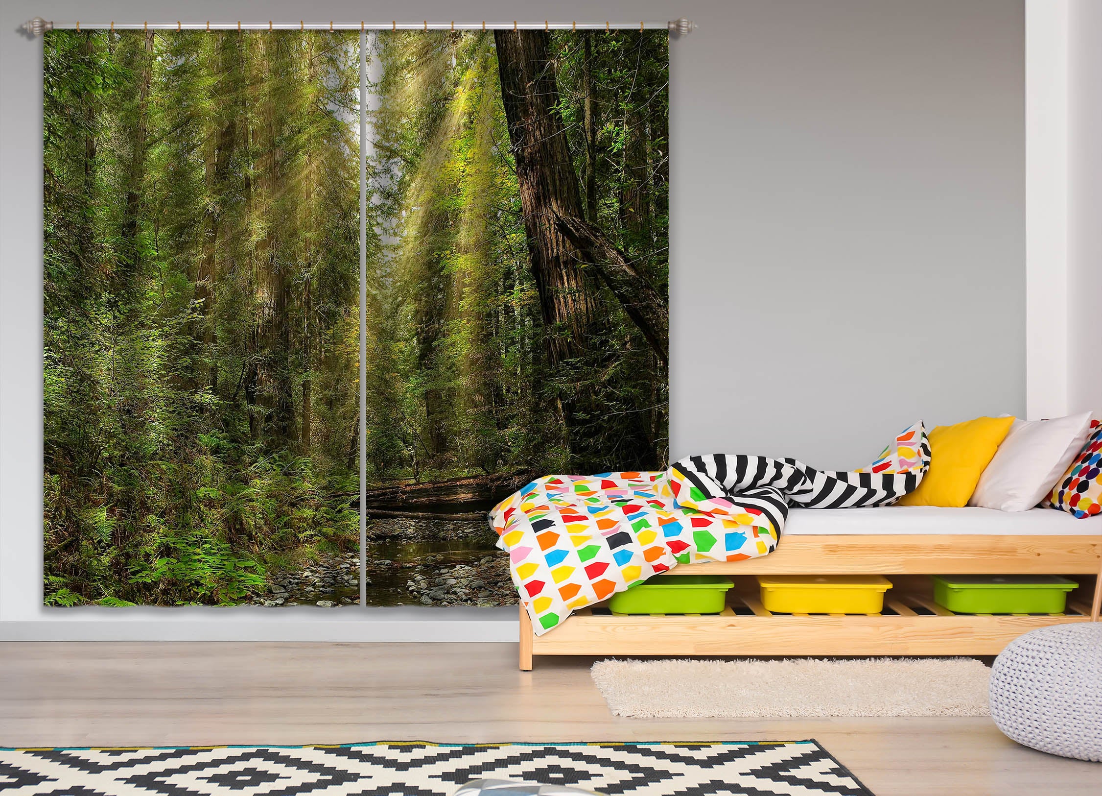 3D Forest Stream 62145 Kathy Barefield Curtain Curtains Drapes