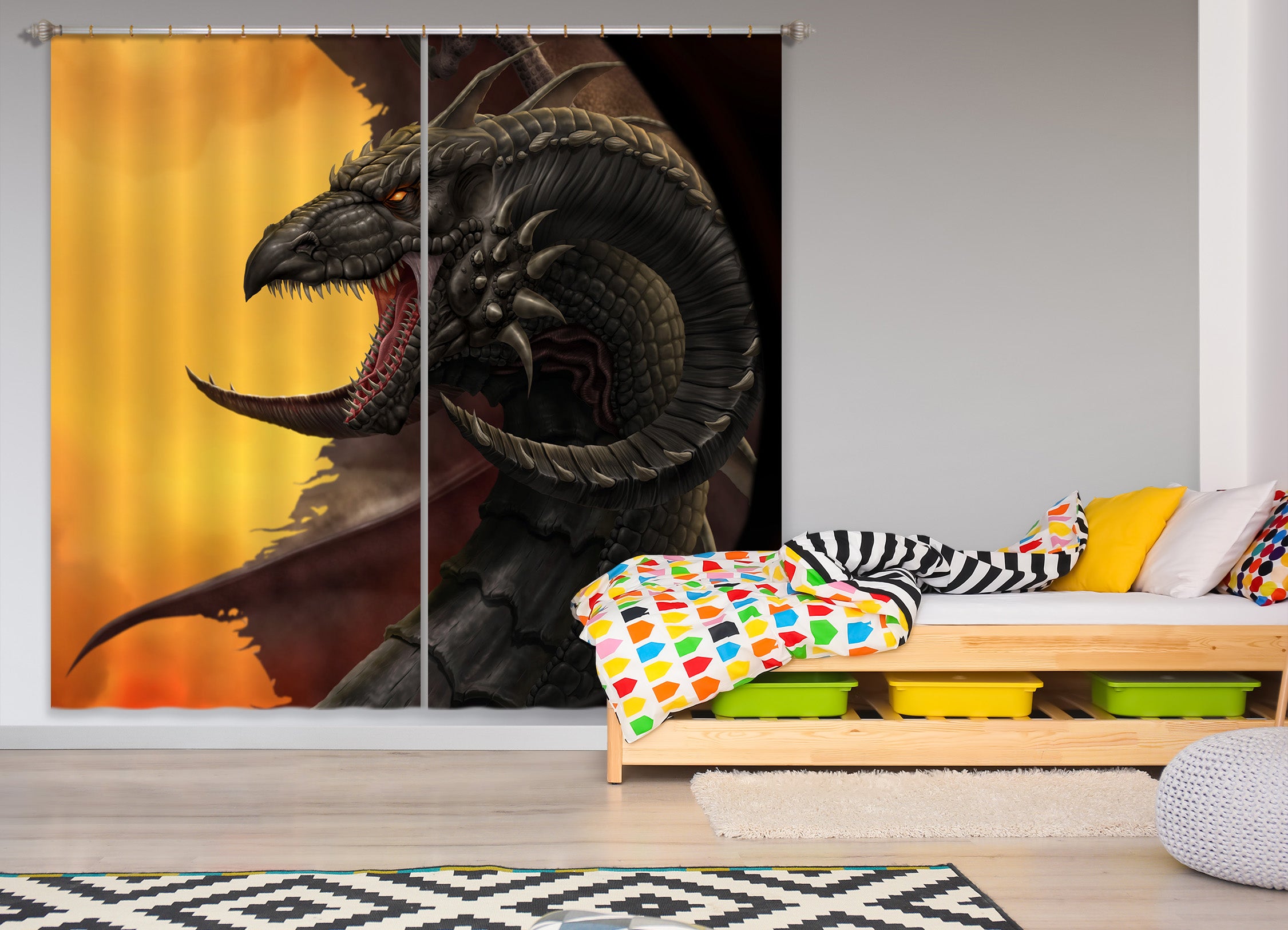 3D Black Dragon 5056 Tom Wood Curtain Curtains Drapes