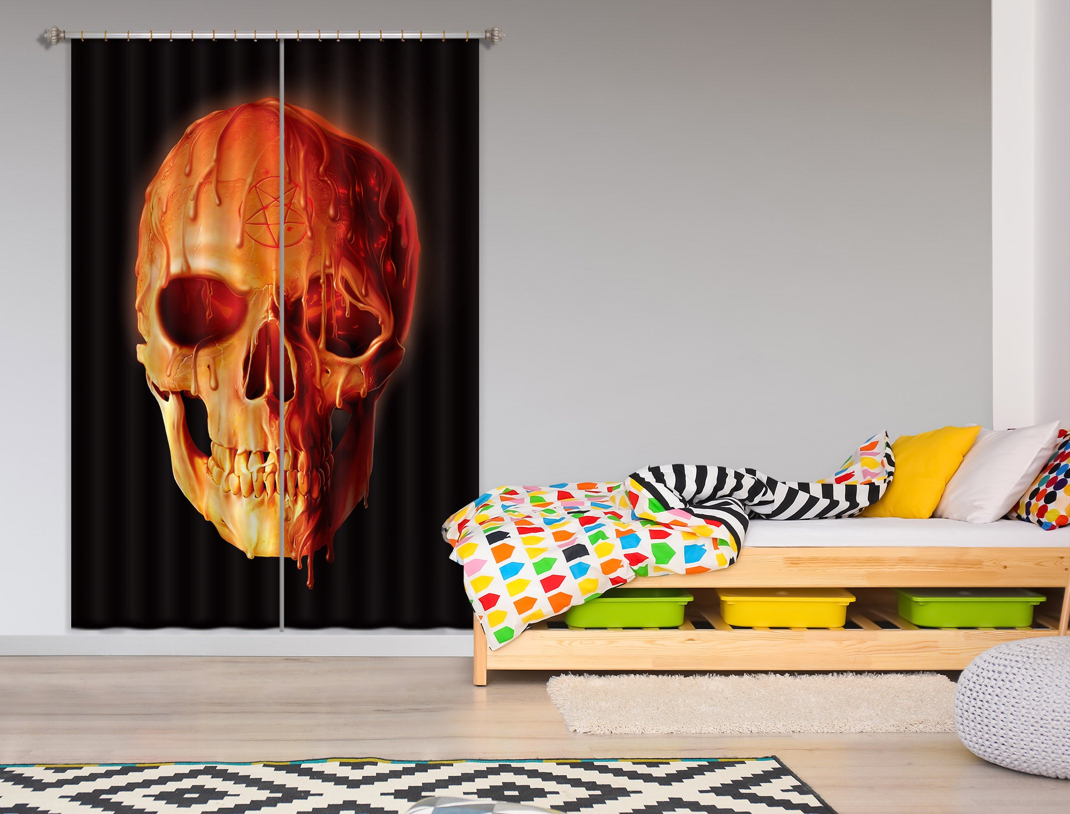 3D Wax Skull 091 Vincent Hie Curtain Curtains Drapes