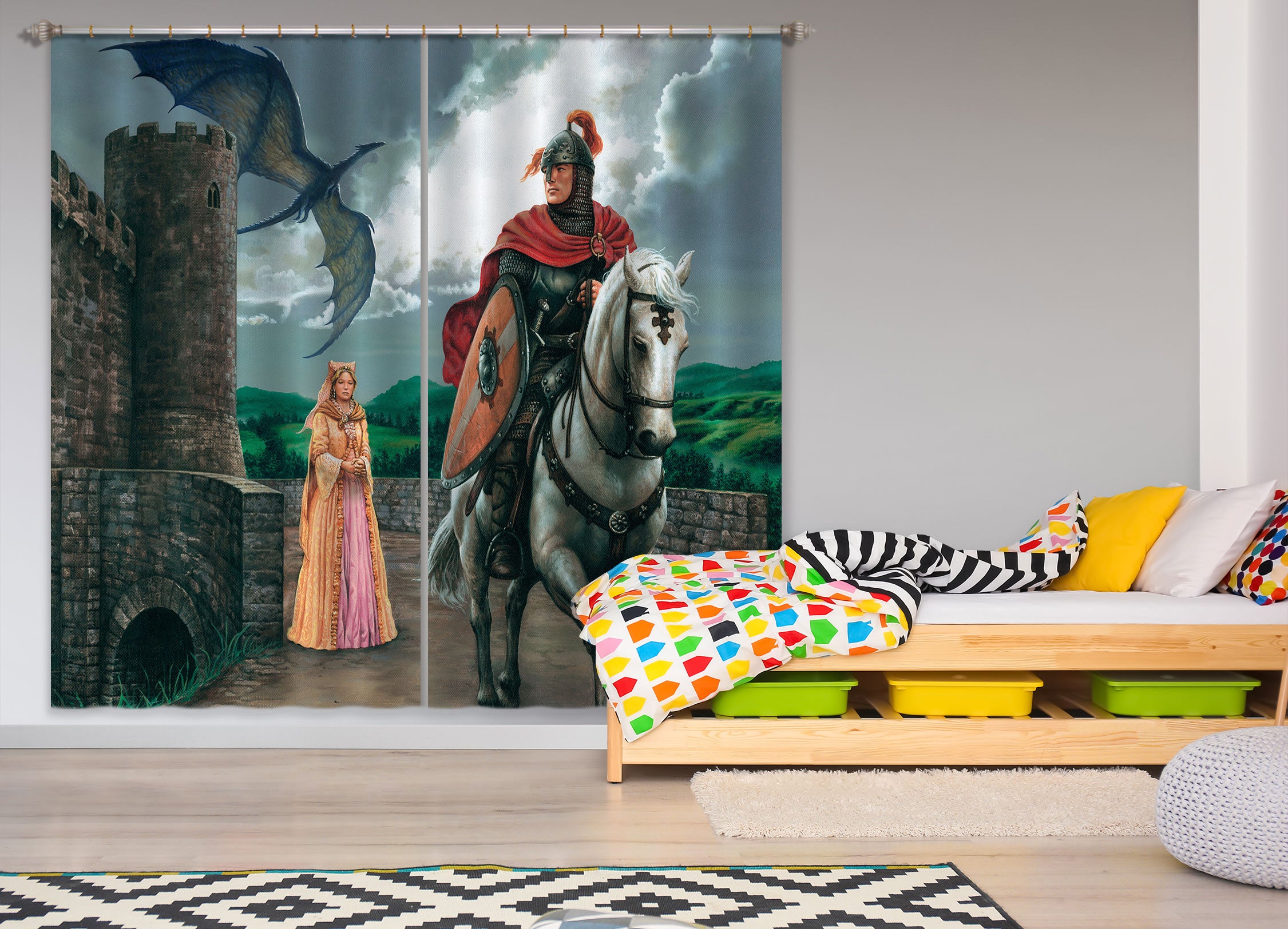 3D Knight Princess 7182 Ciruelo Curtain Curtains Drapes