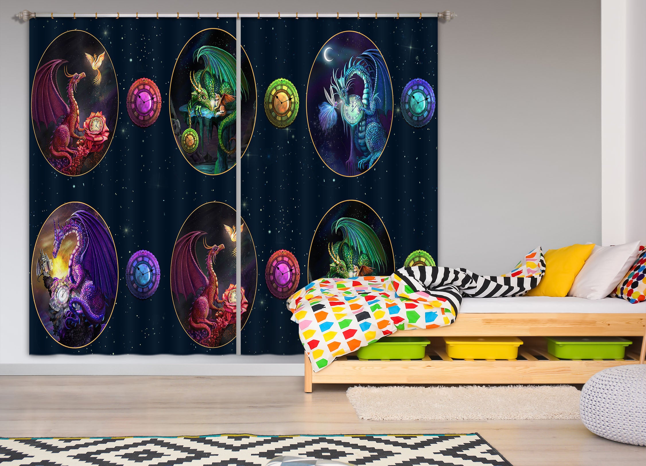 3D Dragon Egg 109 Rose Catherine Khan Curtain Curtains Drapes