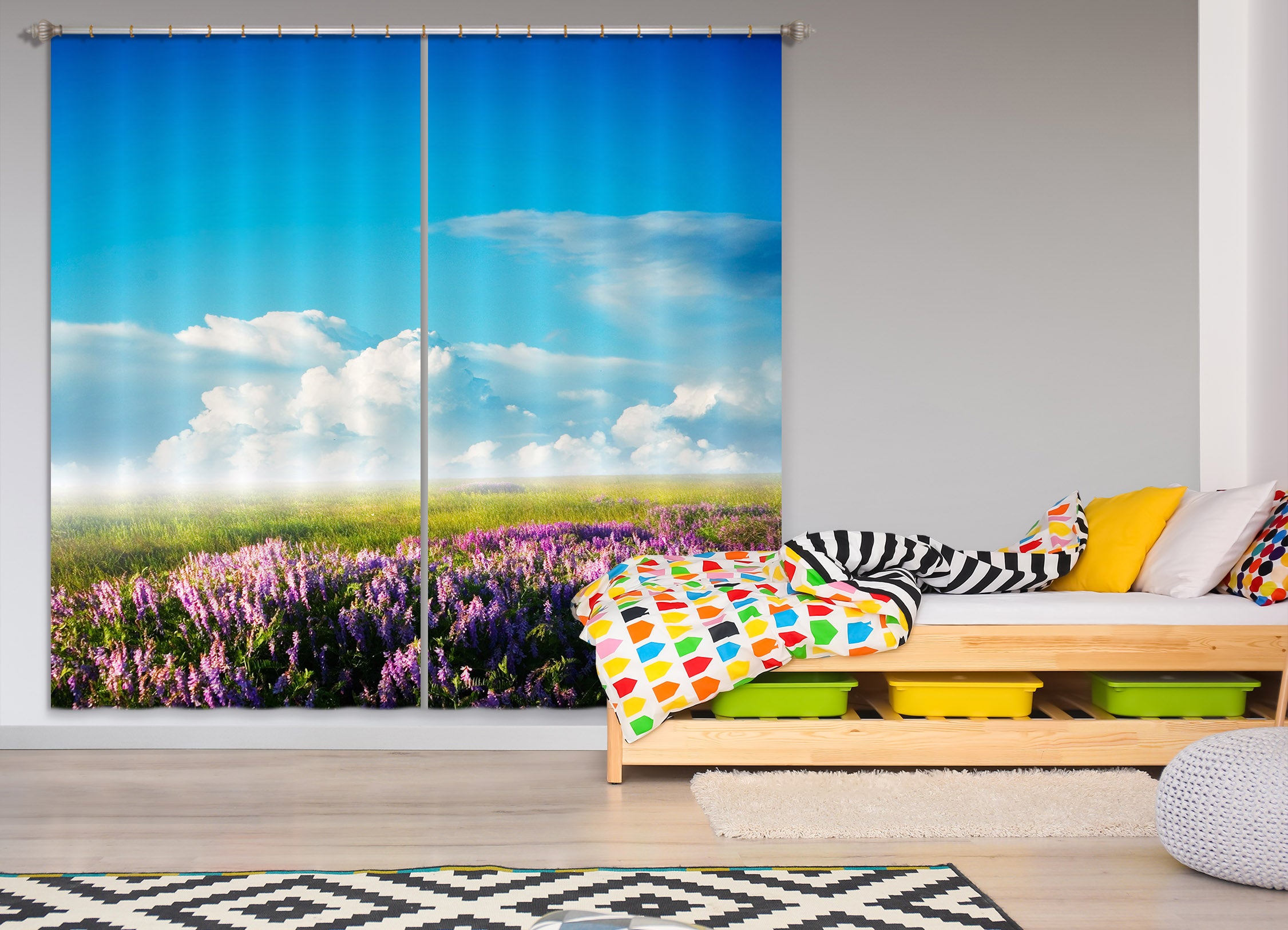 3D Flower Meadow 108 Curtains Drapes