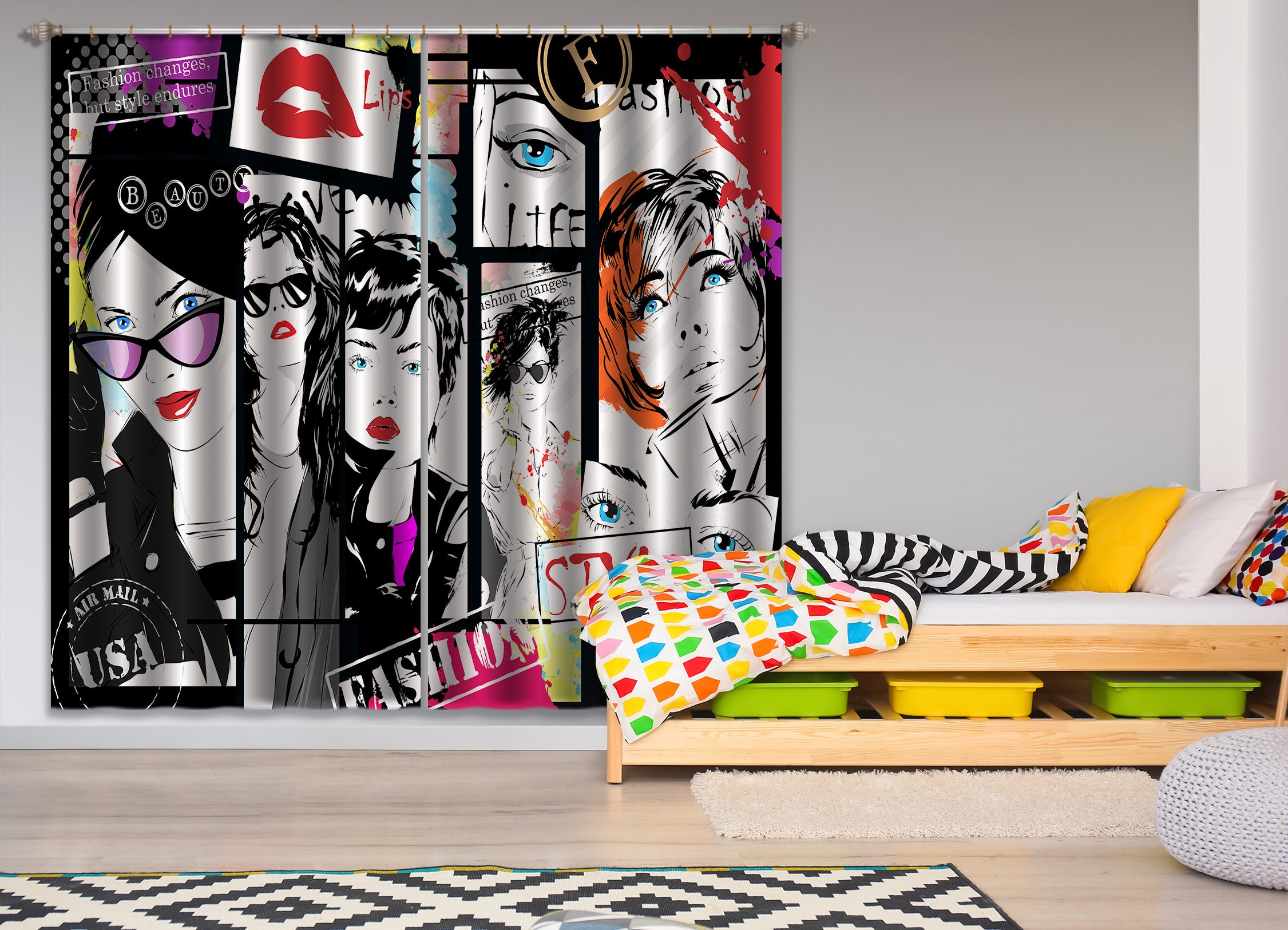 3D Poster Red Lips 025 Curtains Drapes