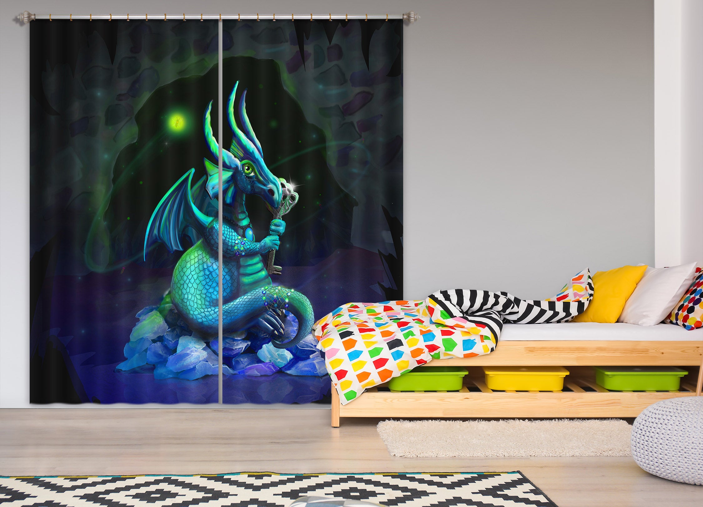 3D Night Dragon 103 Rose Catherine Khan Curtain Curtains Drapes