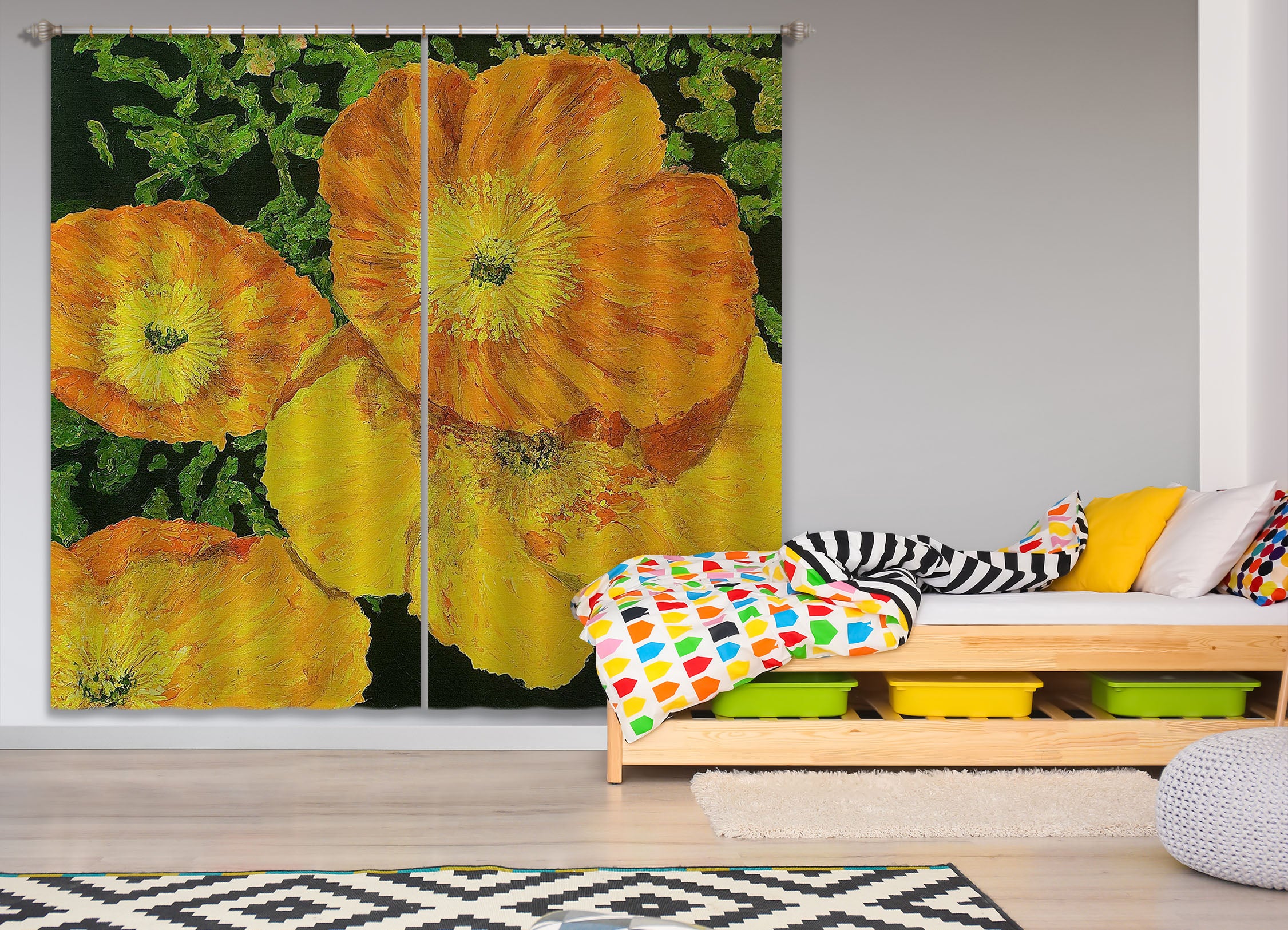 3D Yellow Petals 167 Allan P. Friedlander Curtain Curtains Drapes