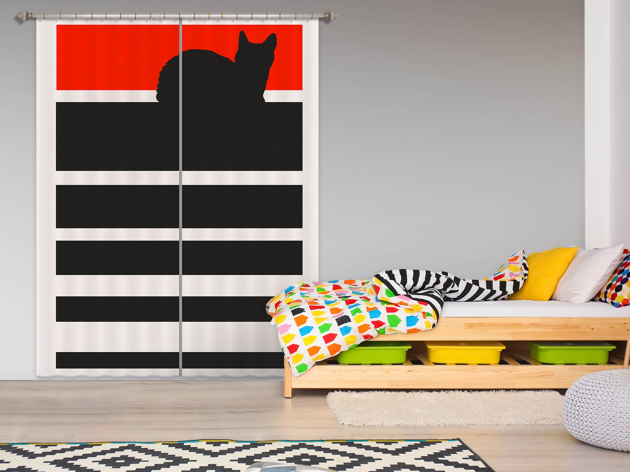 3D Kitten Sunset 1038 Boris Draschoff Curtain Curtains Drapes