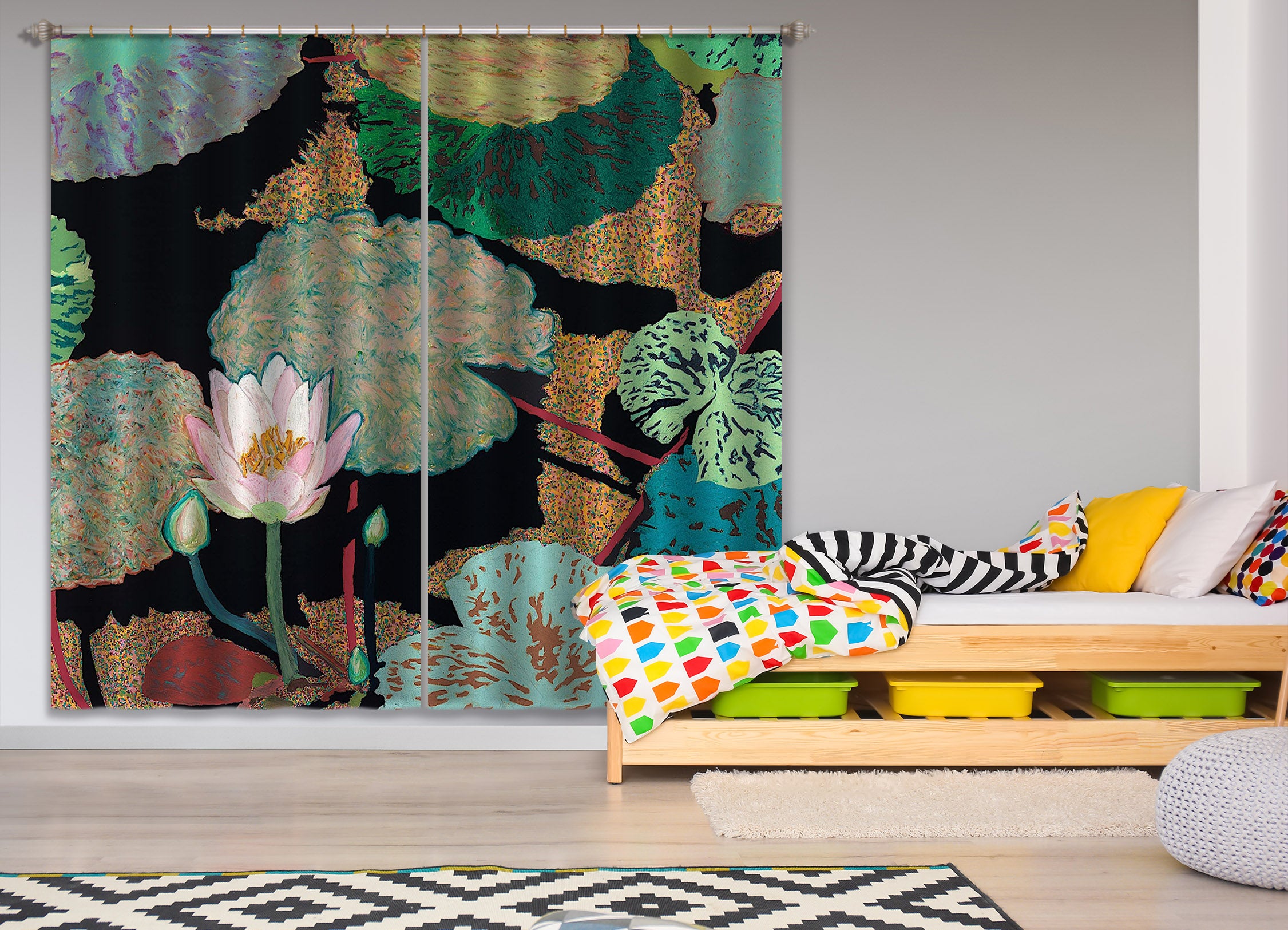 3D Lotus Pond 286 Allan P. Friedlander Curtain Curtains Drapes