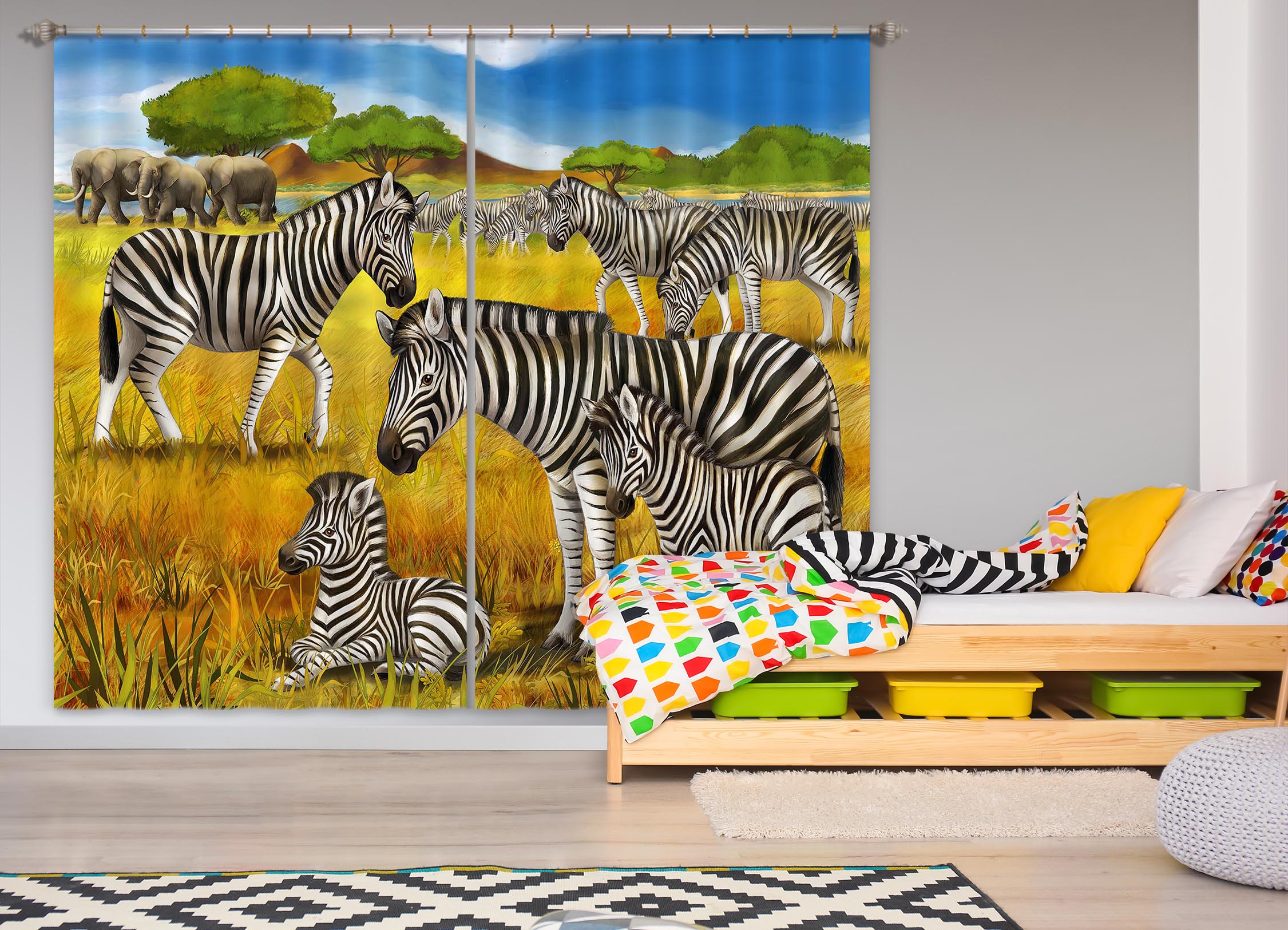 3D Steppe Zebra 798 Curtains Drapes