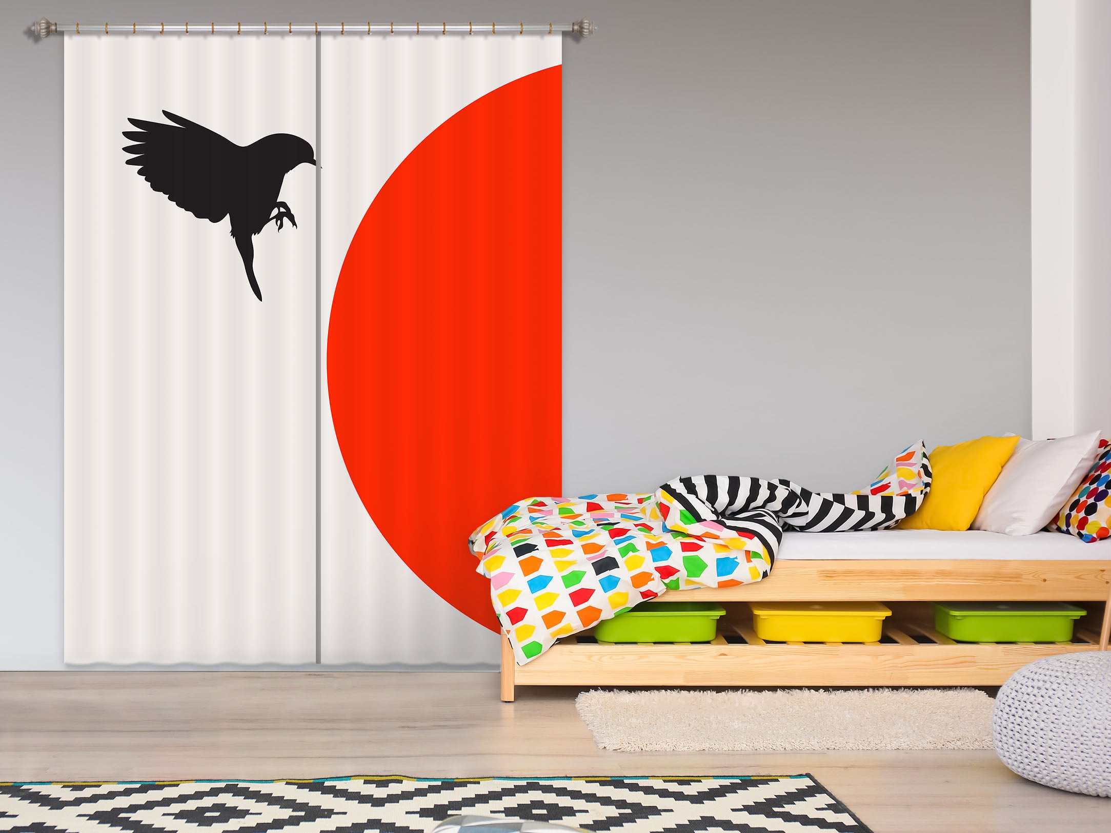 3D Black Sparrow 1028 Boris Draschoff Curtain Curtains Drapes