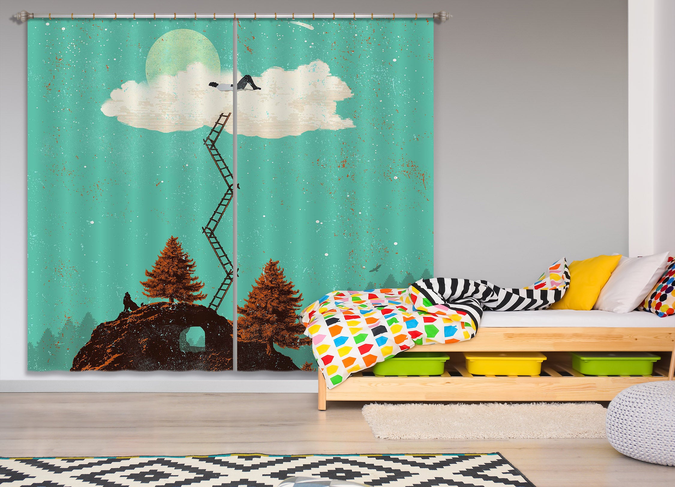 3D Sleeping In The Cloud 041 Showdeer Curtain Curtains Drapes