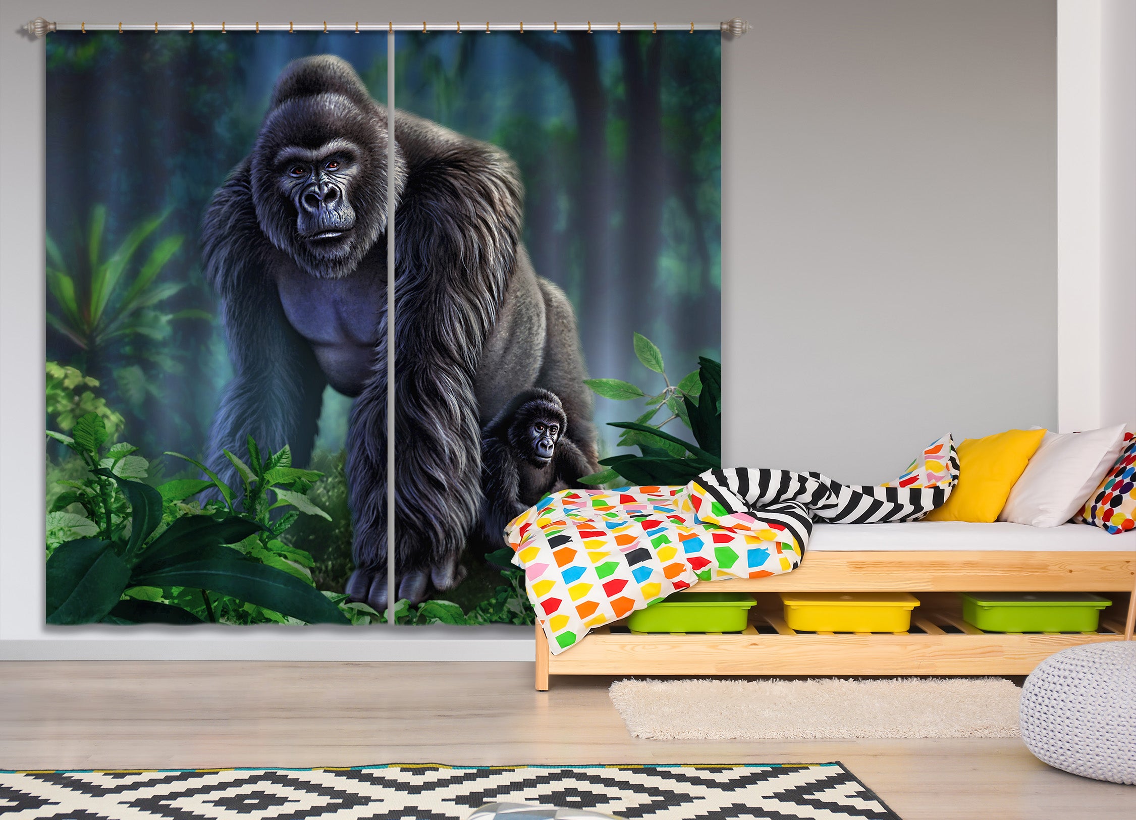 3D Gorilla 067 Jerry LoFaro Curtain Curtains Drapes