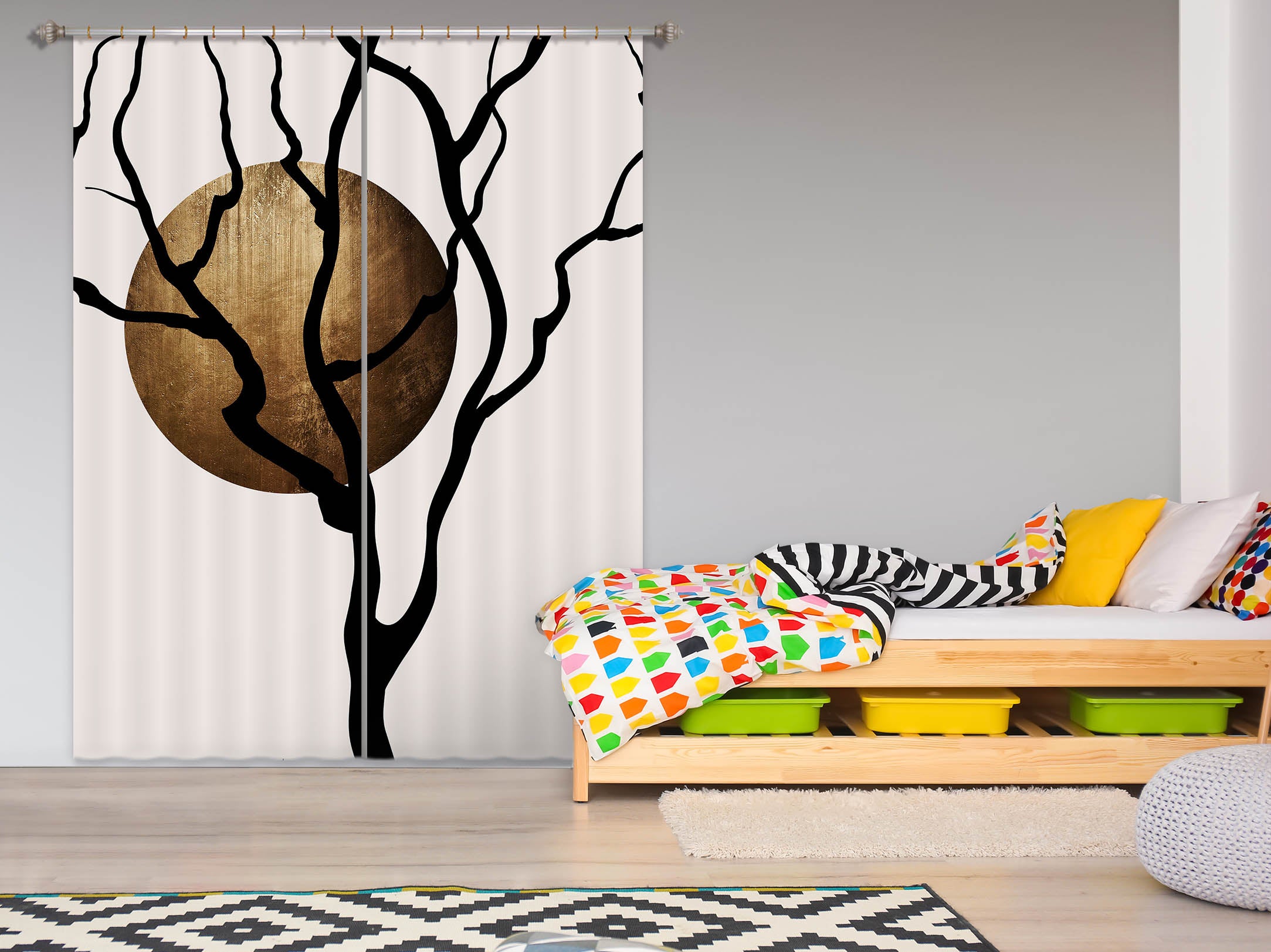 3D Golden Moon Tree 1088 Boris Draschoff Curtain Curtains Drapes