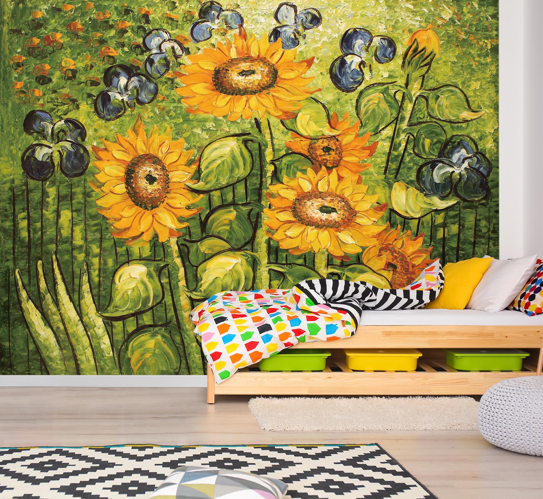 3D Sunflower Oil Painting 019 Wall Murals