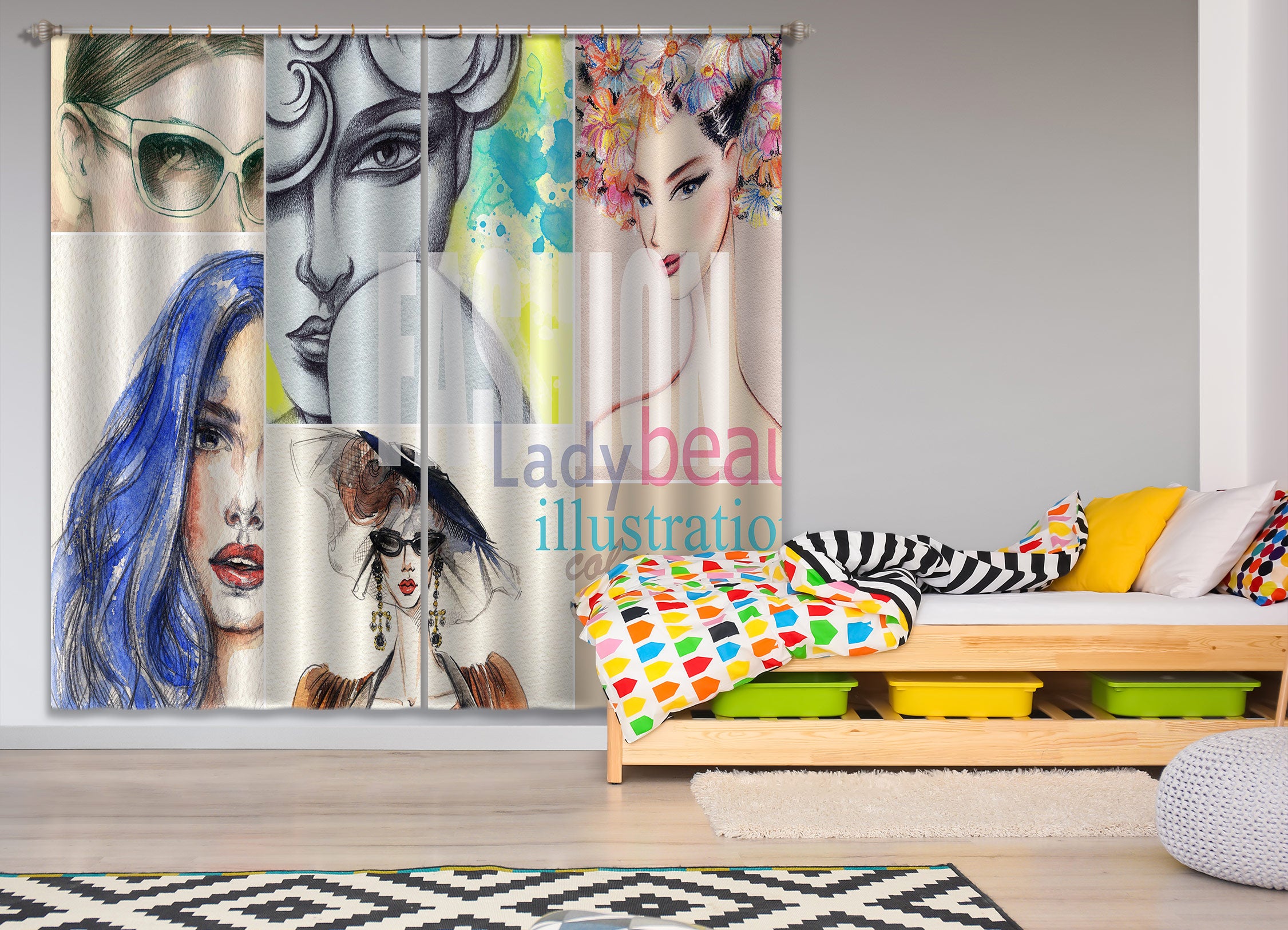 3D Blue Hair Model 005 Curtains Drapes