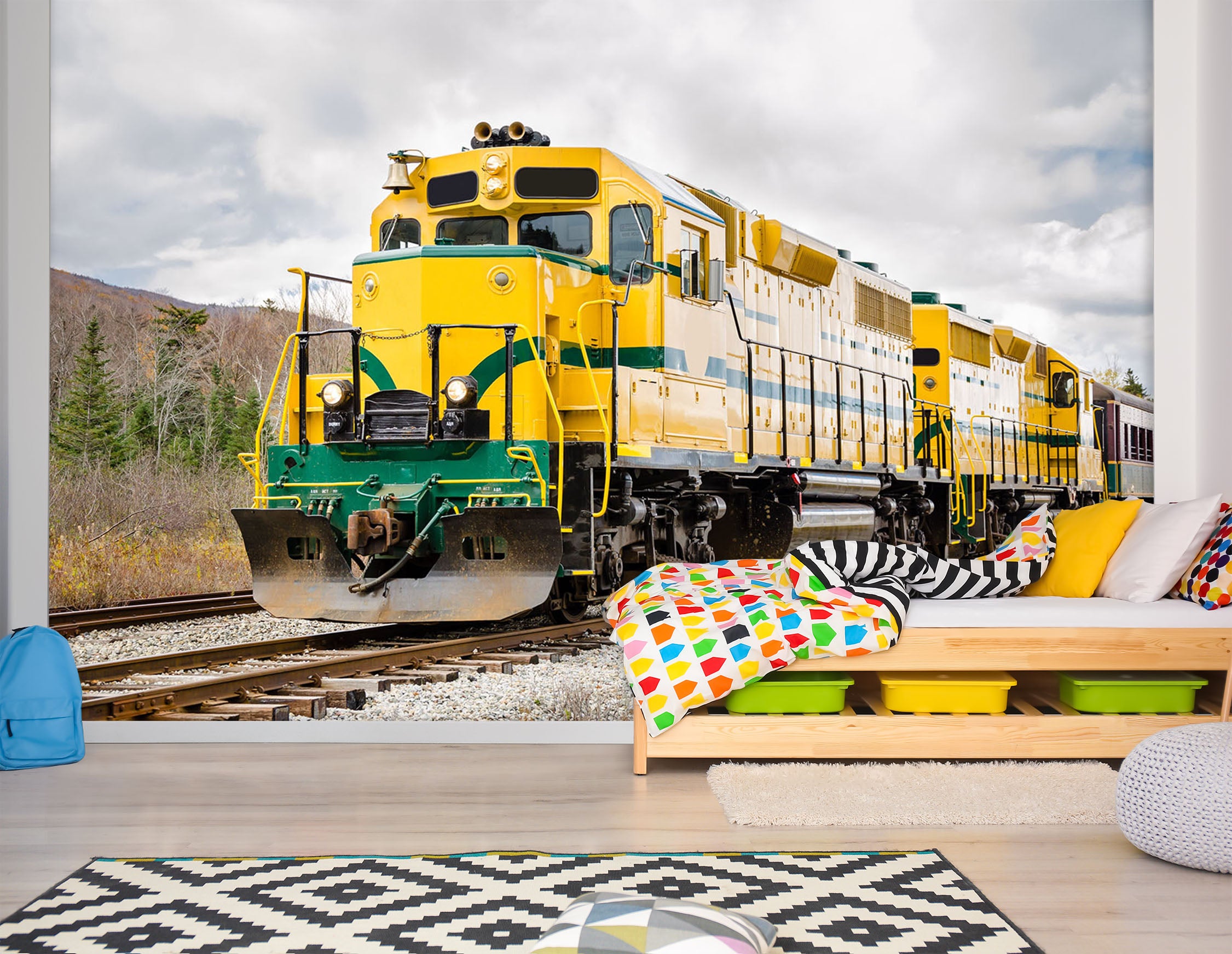 3D Yellow Train Stone 253 Vehicle Wall Murals