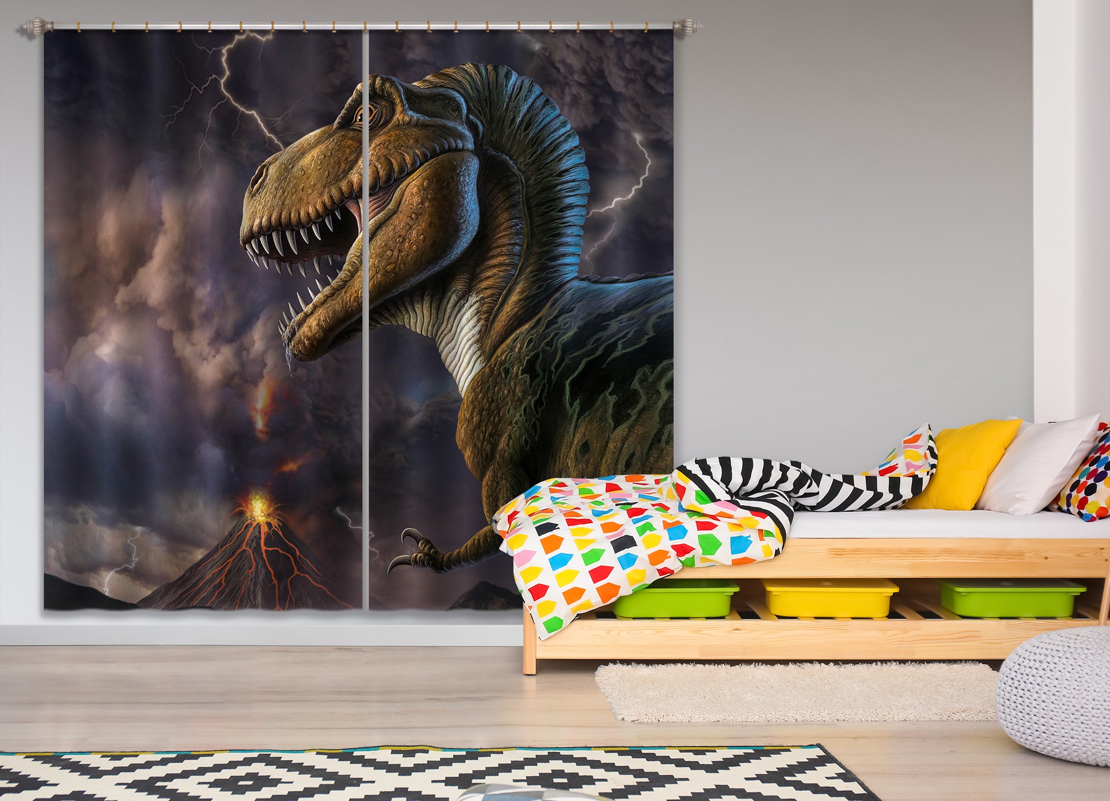 3D Dinosaur Flash 077 Jerry LoFaro Curtain Curtains Drapes