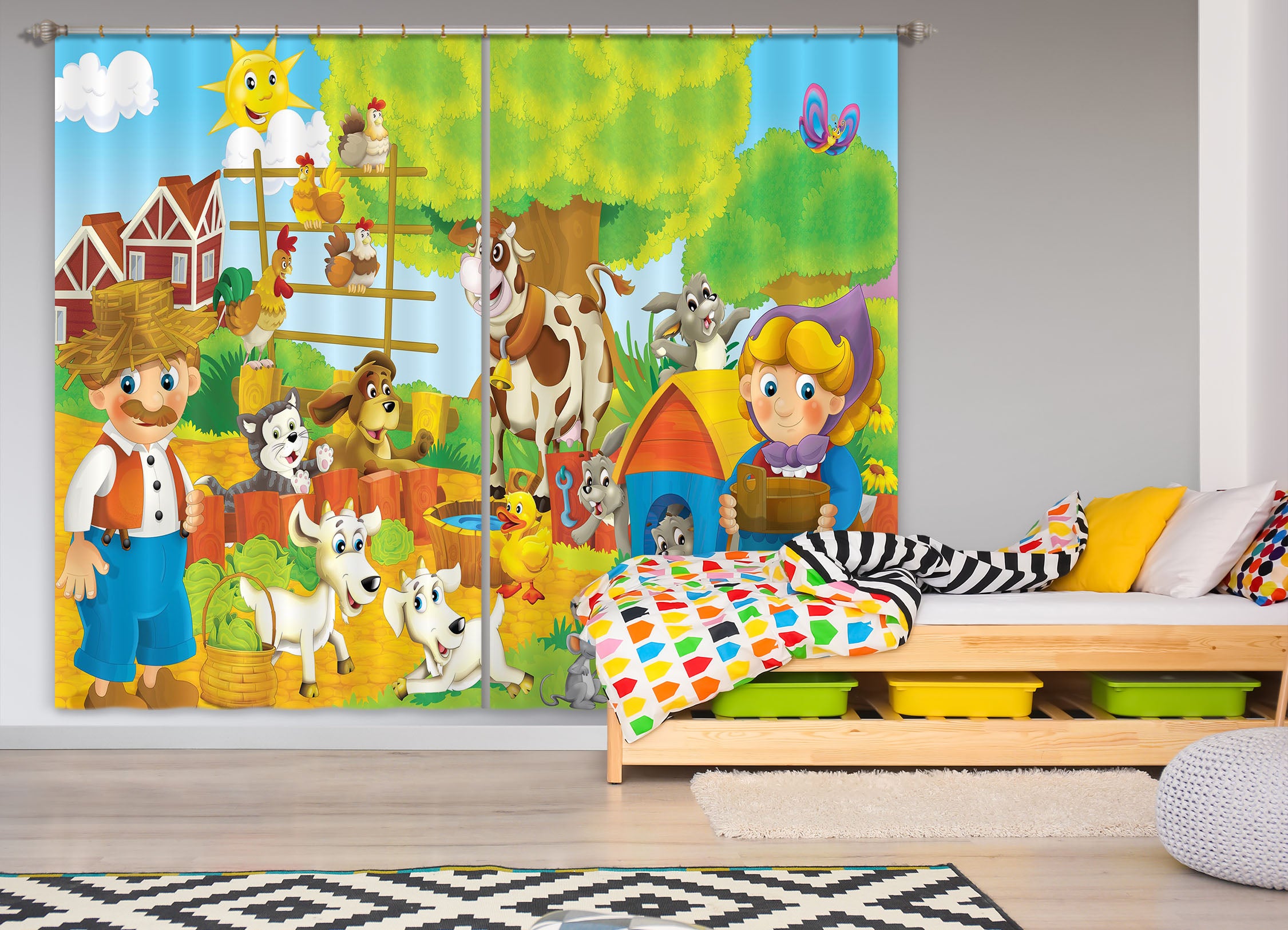 3D Cow Farm 712 Curtains Drapes