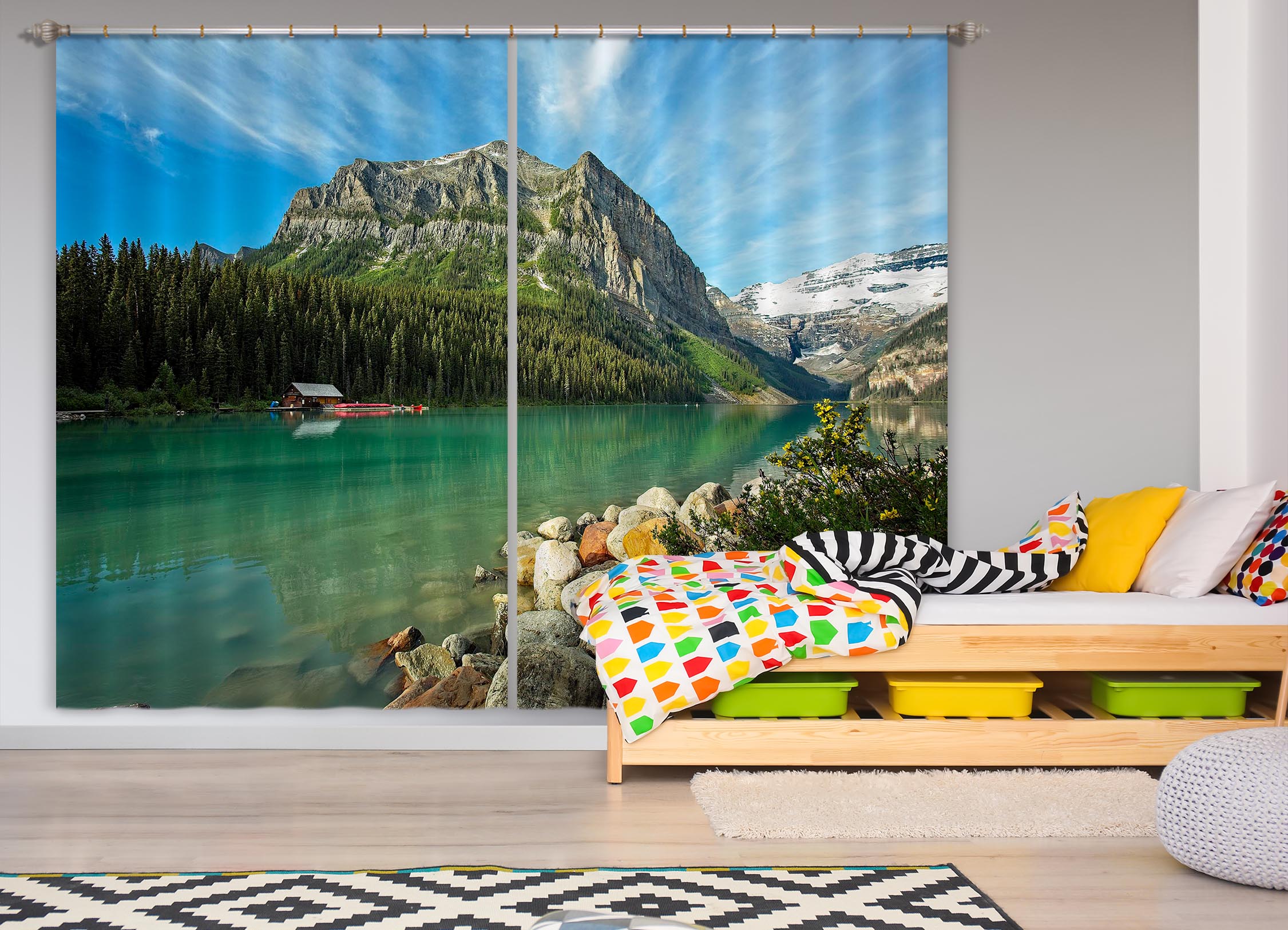 3D Boat In The Lake 057 Kathy Barefield Curtain Curtains Drapes