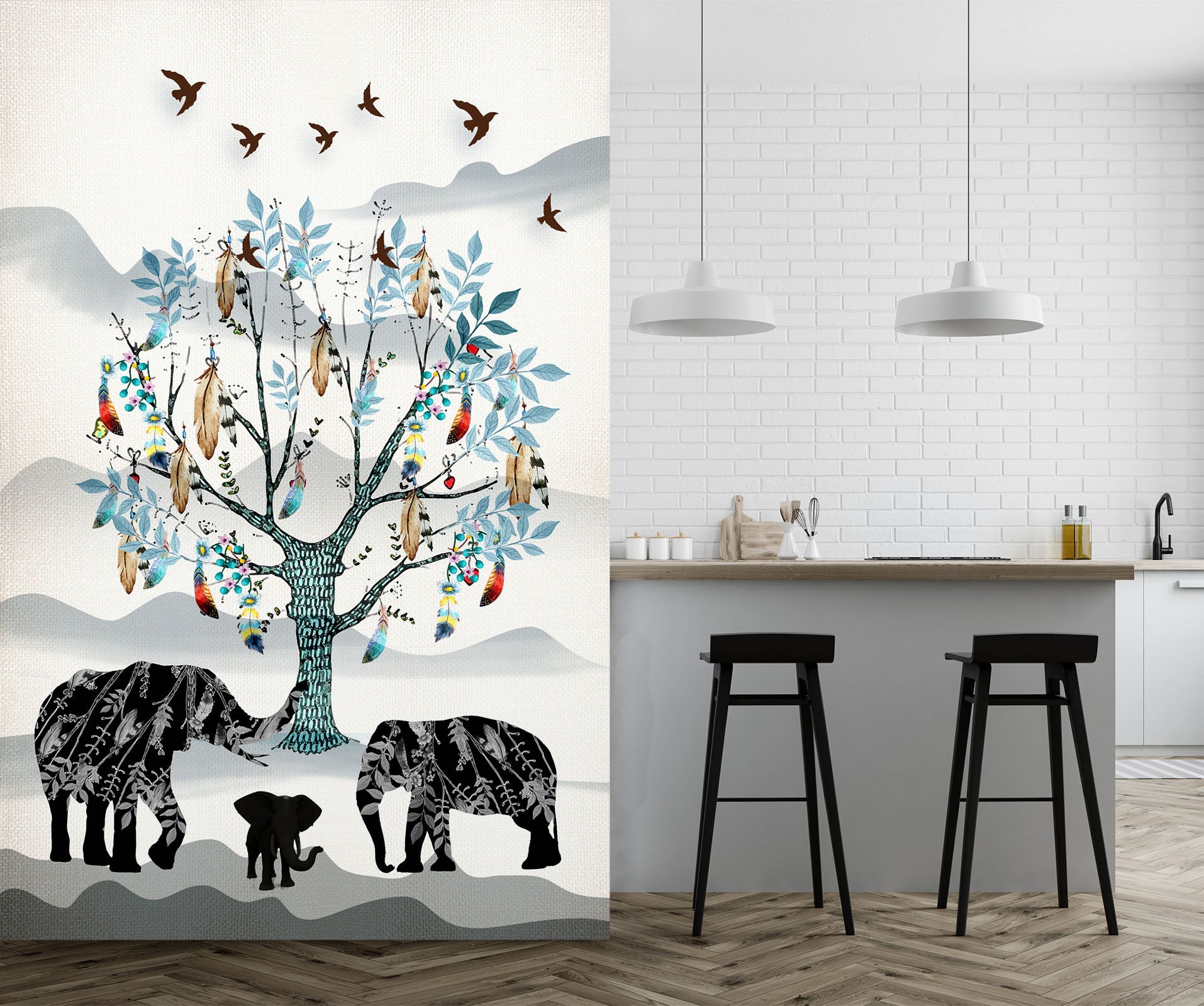 3D Baby Elephant Family 051 Wall Murals