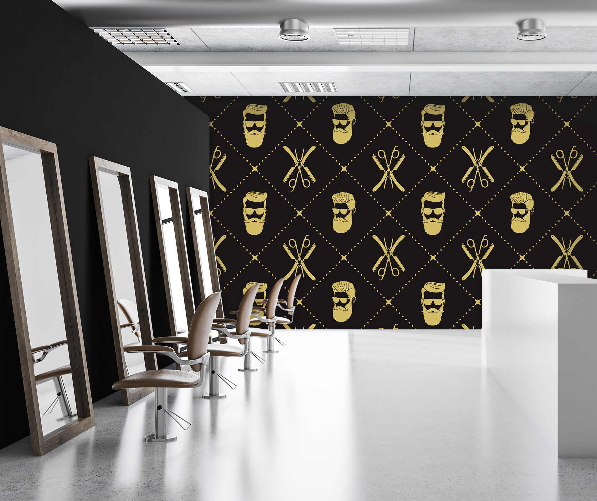 3D Golden Scissors Hairstyle Pattern 115181 Barber Shop Wall Murals