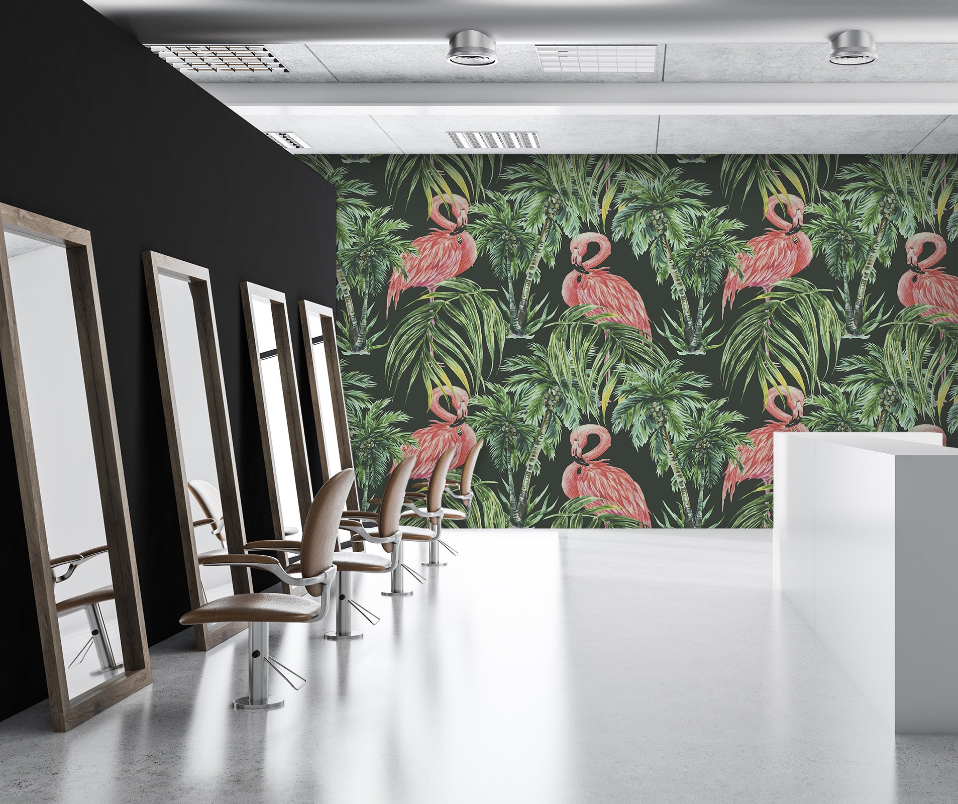 3D Flamingo Leaves 389 Wall Murals