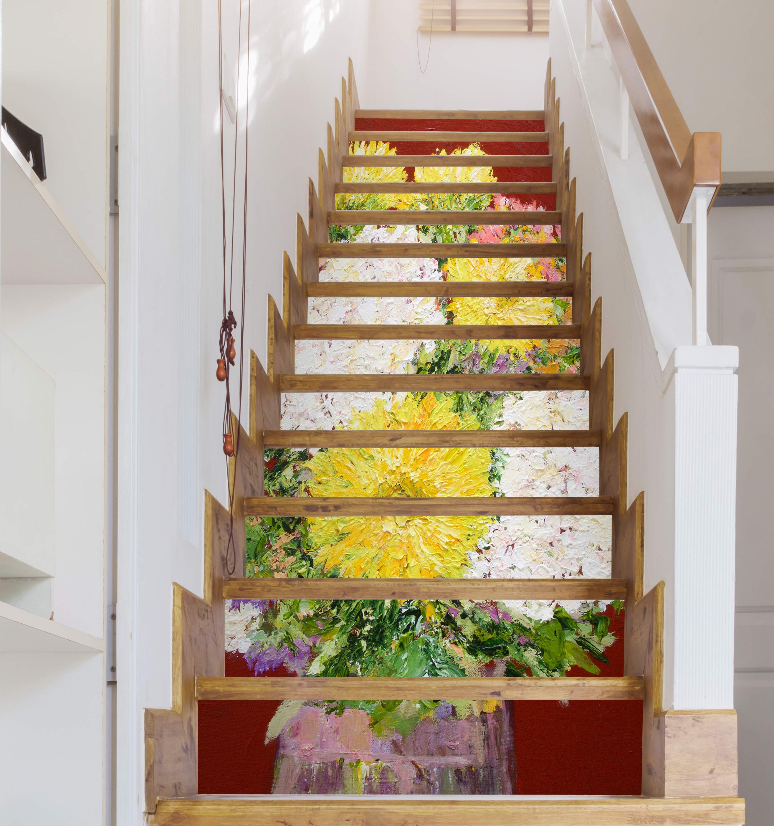 3D Yellow White Flower Vase Painting 9040 Allan P. Friedlander Stair Risers